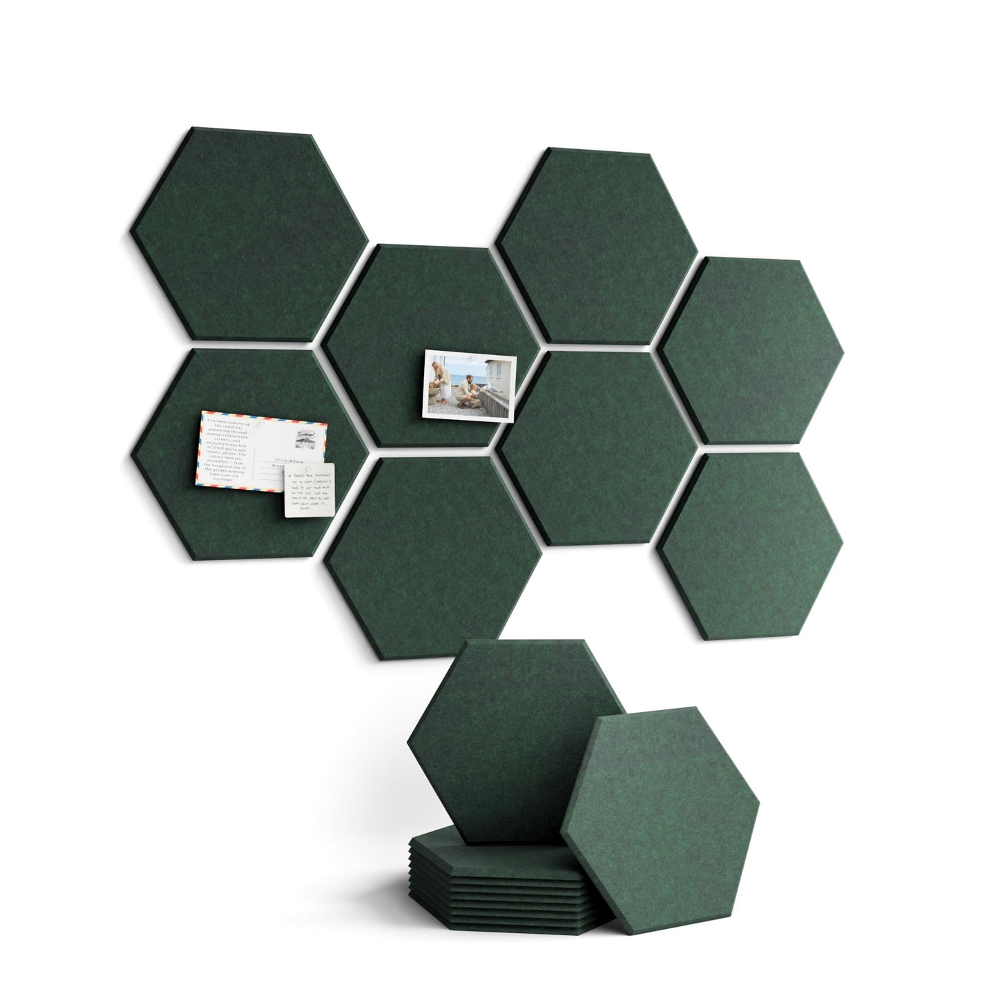 Fluxynara Hexagon Cork Board Alternative for Walls Decor-8-Pack Felt Bulletin Board Tiles,with 30 Pushpins,50 Adhesive Tabs for Office,Classrooms & Home Pin Board Felt Board-Pine Green