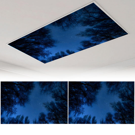 Zepluron 2-pack fluorescent lampshades for ceiling lights – 2x4 ft classroom filters, teacher essentials, and office/home décor – Fire-retardant magnetic lampshades (Blue tree shadow)