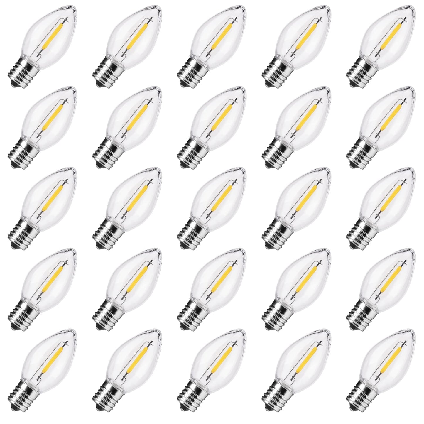 Minetom C7 LED Replacement Bulbs, Warm White Transparent, Shatterproof, 50 Count, C7/E12 Base for Christmas Lights