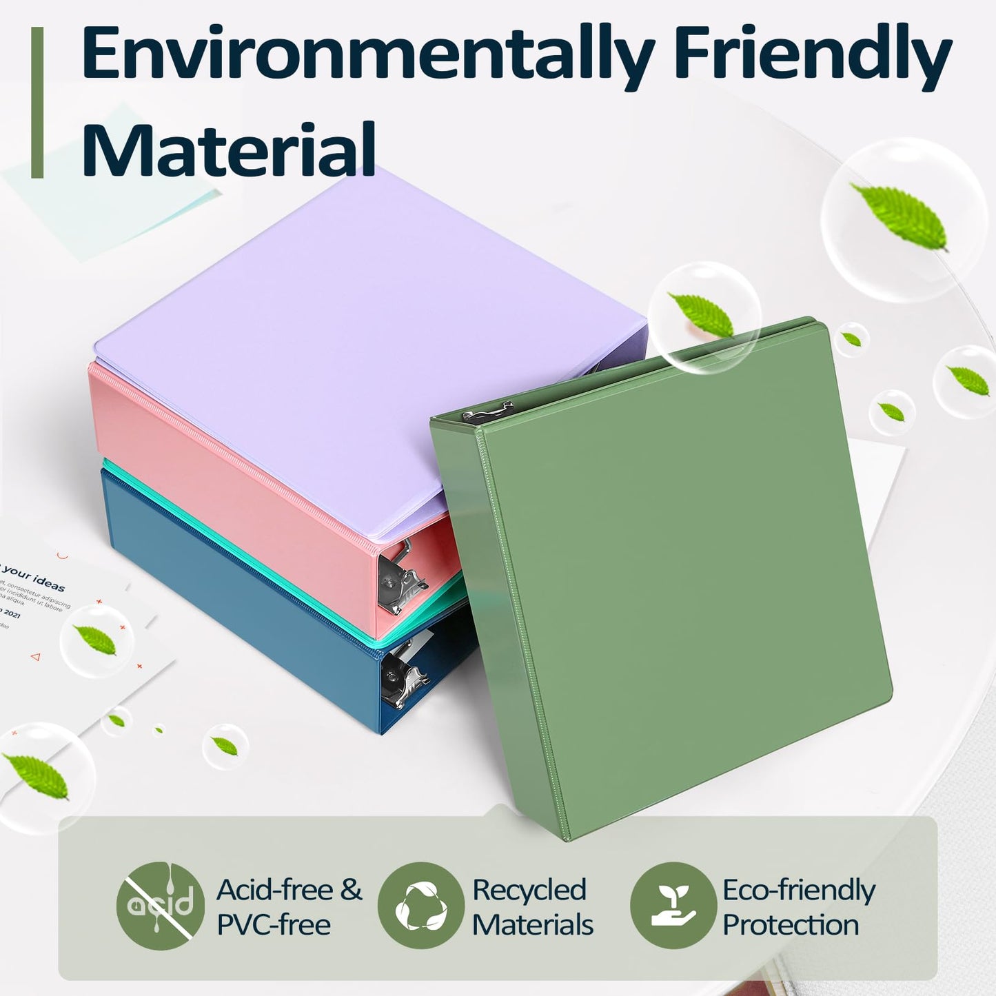 Sooez BinderX Extra Durable 3 Inch 3 Ring Binder, D-Ring Large Binder, Holds 670 Sheets of 8.5x11 Paper, Customizable View Cover with Inside Pockets, Heavy Duty 3 Ring Binder for School, Olive Green
