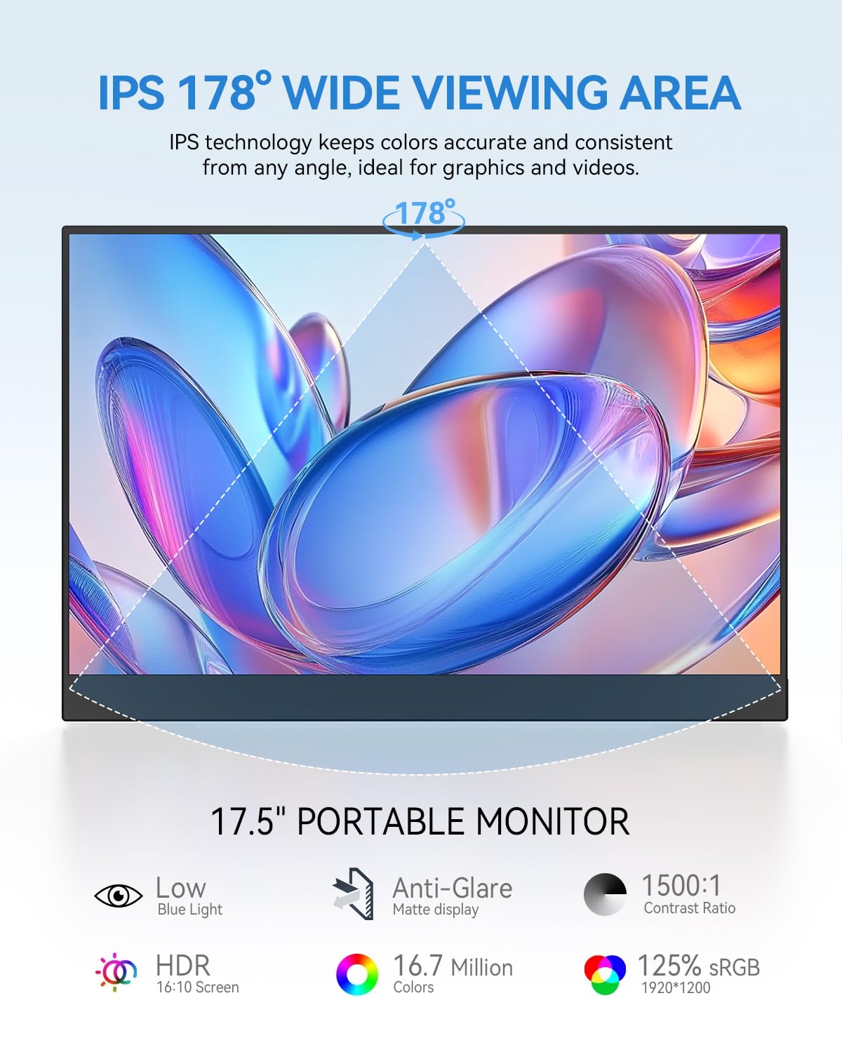 UPERFECT 17.5" Portable Monitor 1920×1200 FHD 16:10 IPS 125% sRGB 400 nits USB-C & HDMI Laptop Extender with 180° Adjustable Stand, Travel Second Screen for MacBook, PC, Phone & Gaming