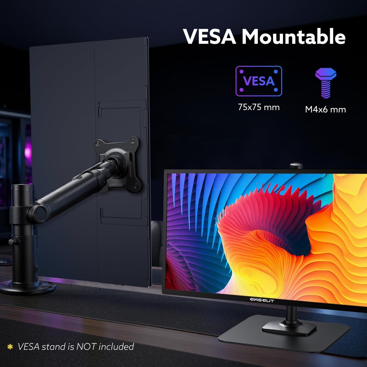 GWSGUT 23.8'' Portable Monitor 4K UHD 60Hz 120% sRGB, VESA USB-C HDMI Laptop Screen Extender, Built-in Stand Speakers for Laptop PC Mac Phone PS4/5 Xbox Switch