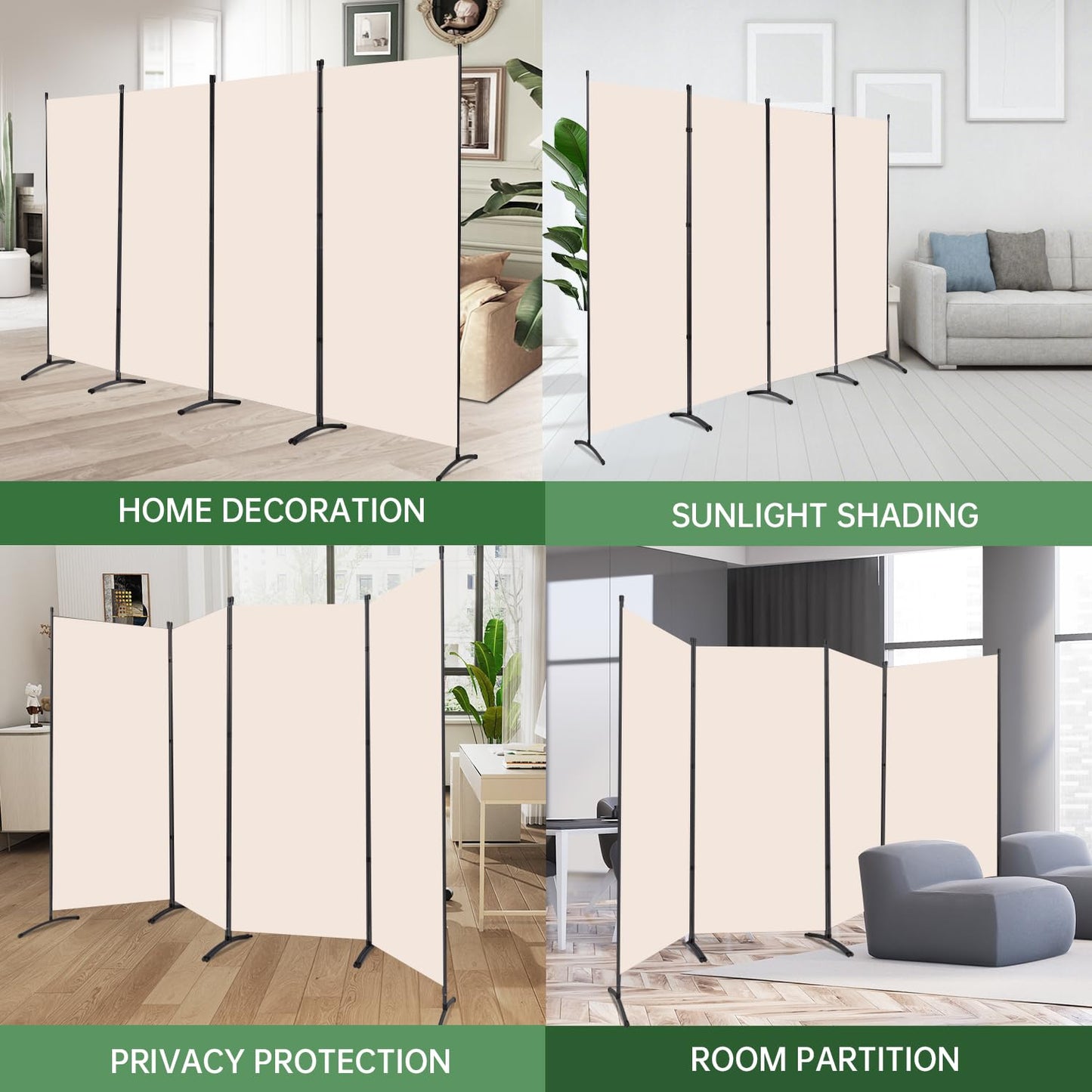 YASRKML Room Divider Folding Privacy Screens, Portable Room Divider Panel 4 Panel Partition Room Dividers Screen, Freestanding Room Partitions and Dividers Fabric Dividers for Room Separation, Beige