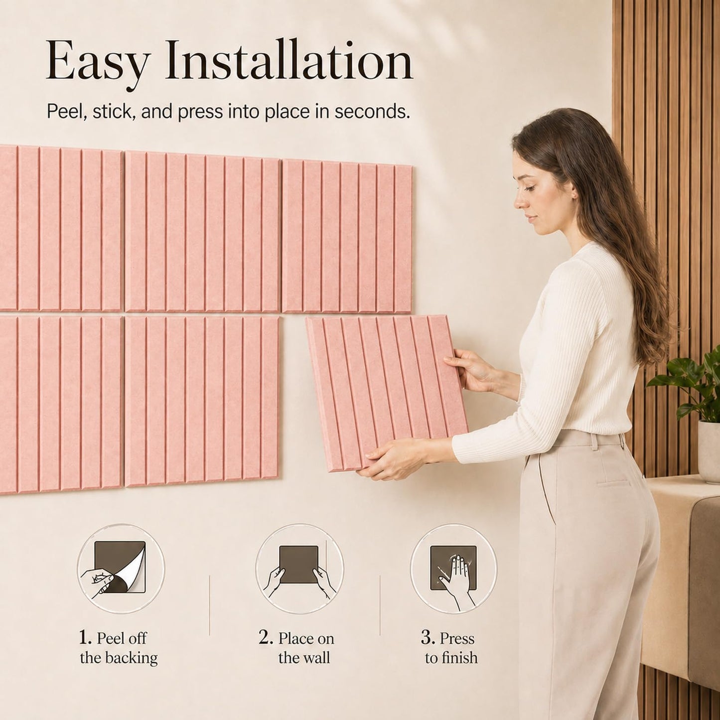 Baysola Stripe Felt Bulletin Board Panels 48 x 36 Inch Self Adhesive Wall Tiles Cork Board Alternative for Office Classroom Photos Notes 12 Pack