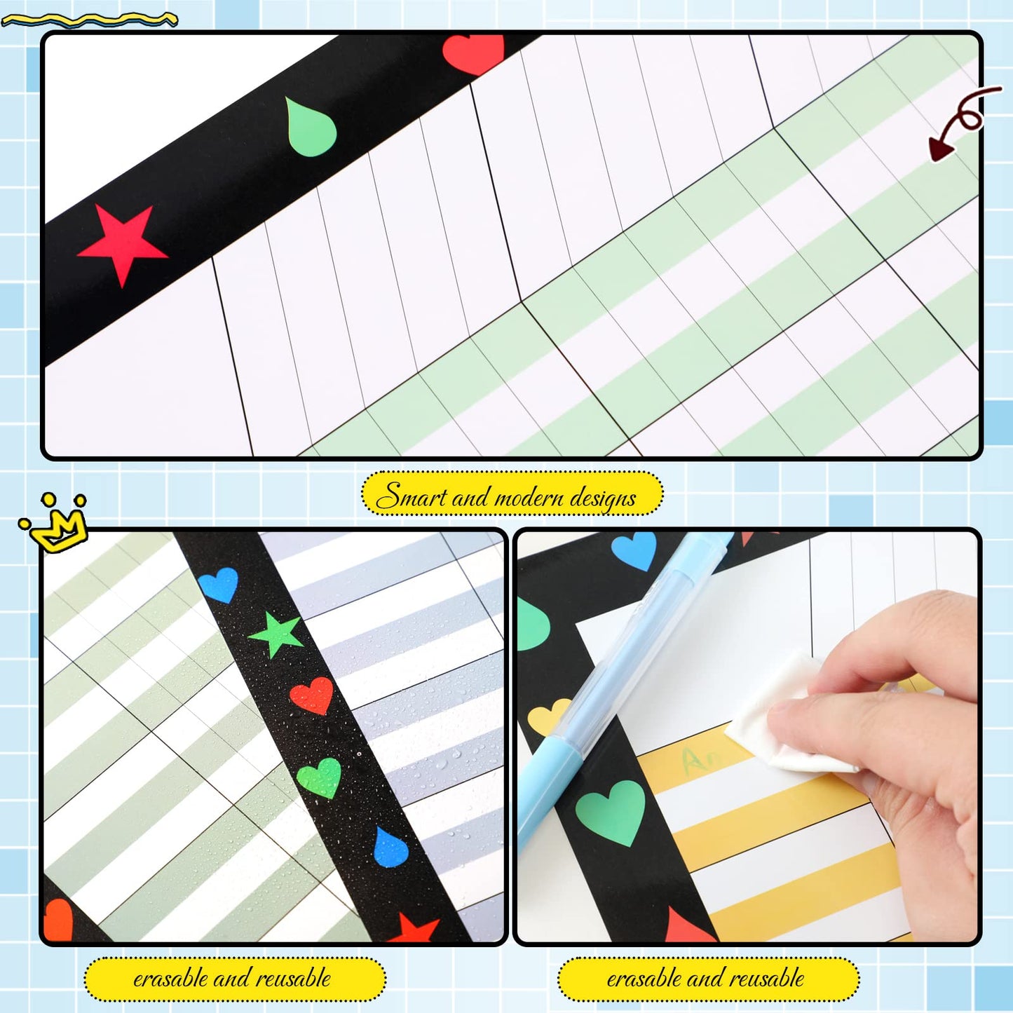 Ctosree 12 Pcs 17"x 22" Incentive Chart Multicolor Laminated Dry Erase Reward Chores Chart with 5 Pcs Reward Sticker(Novelty Style,Black Background)