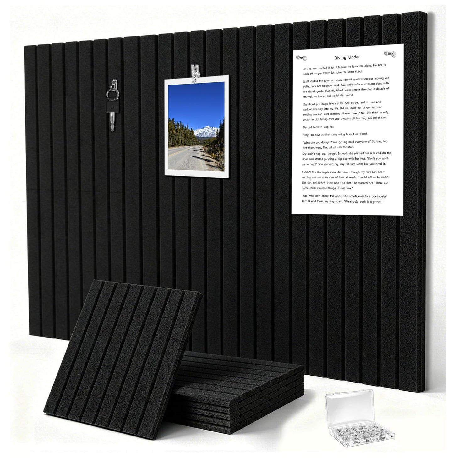 G Gamit 0.47" Thick Felt Pin Board 36"x24" Large Cork Board Alternative 6 Pack 11.81"x11.81"Felt Bulletin Board Wall Tiles Notice Board with 30 Pushpins for Home Office School(Fine-Black)