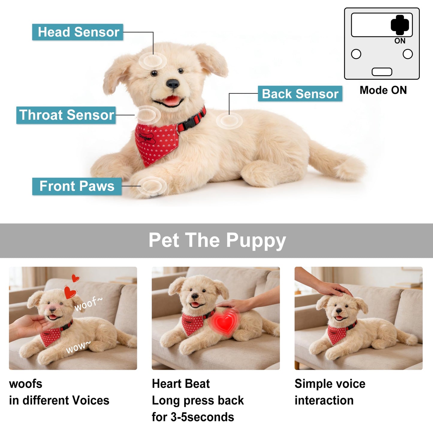 Chongker Interactive Companion Robot Dog Pets, Handmade Weighted Stuffed Animals, Cat Plush Toy with Voice Response, Realistic Heartbeat and Purring