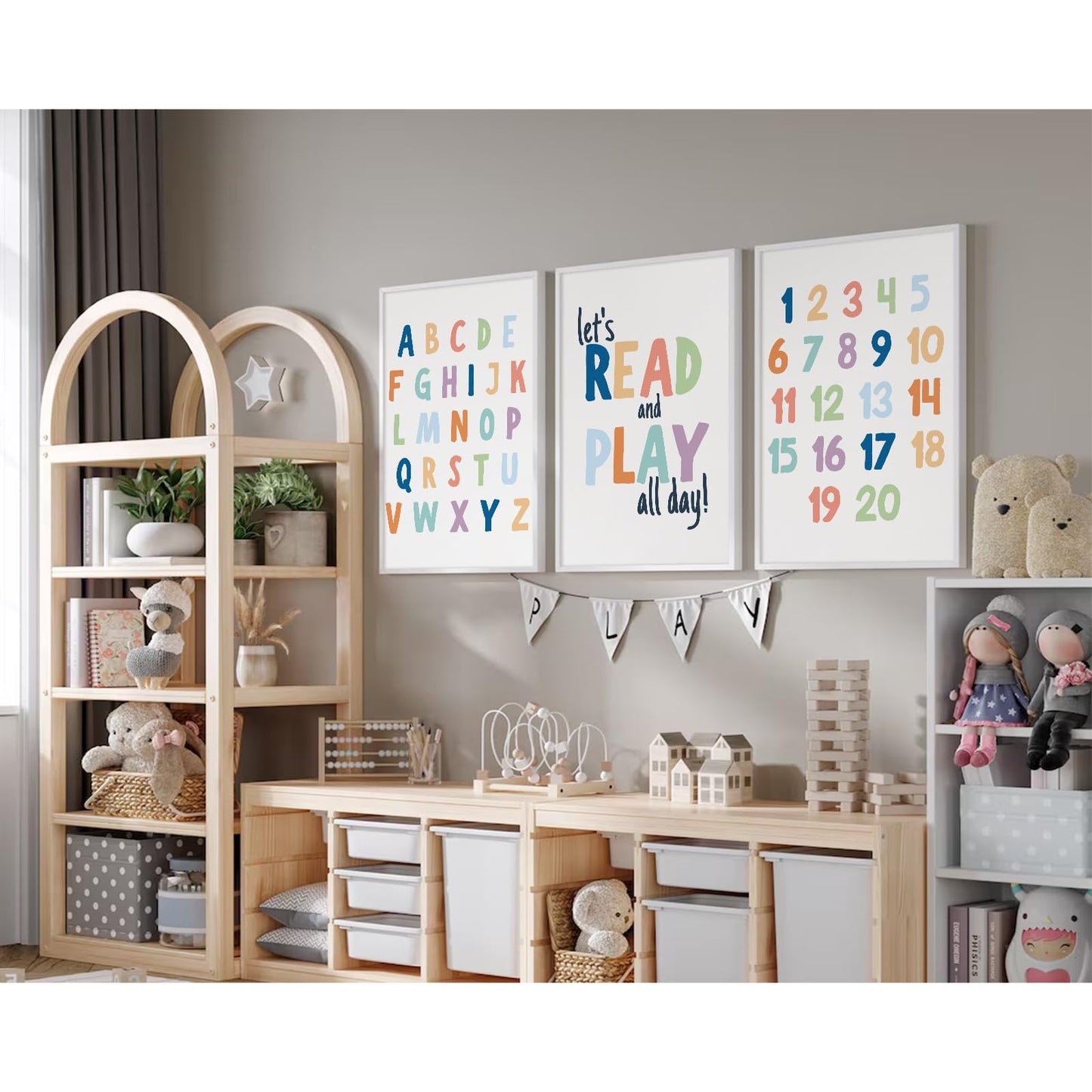 Pennclys Kids Playroom Wall Art Decor Alphabet Poster Play Room Canvas Wall Decor ABC Nursery Wall Art 123 Toddler Poster Let's Read for Boy Girl Room 12x16 Inch Unframed Set of 3