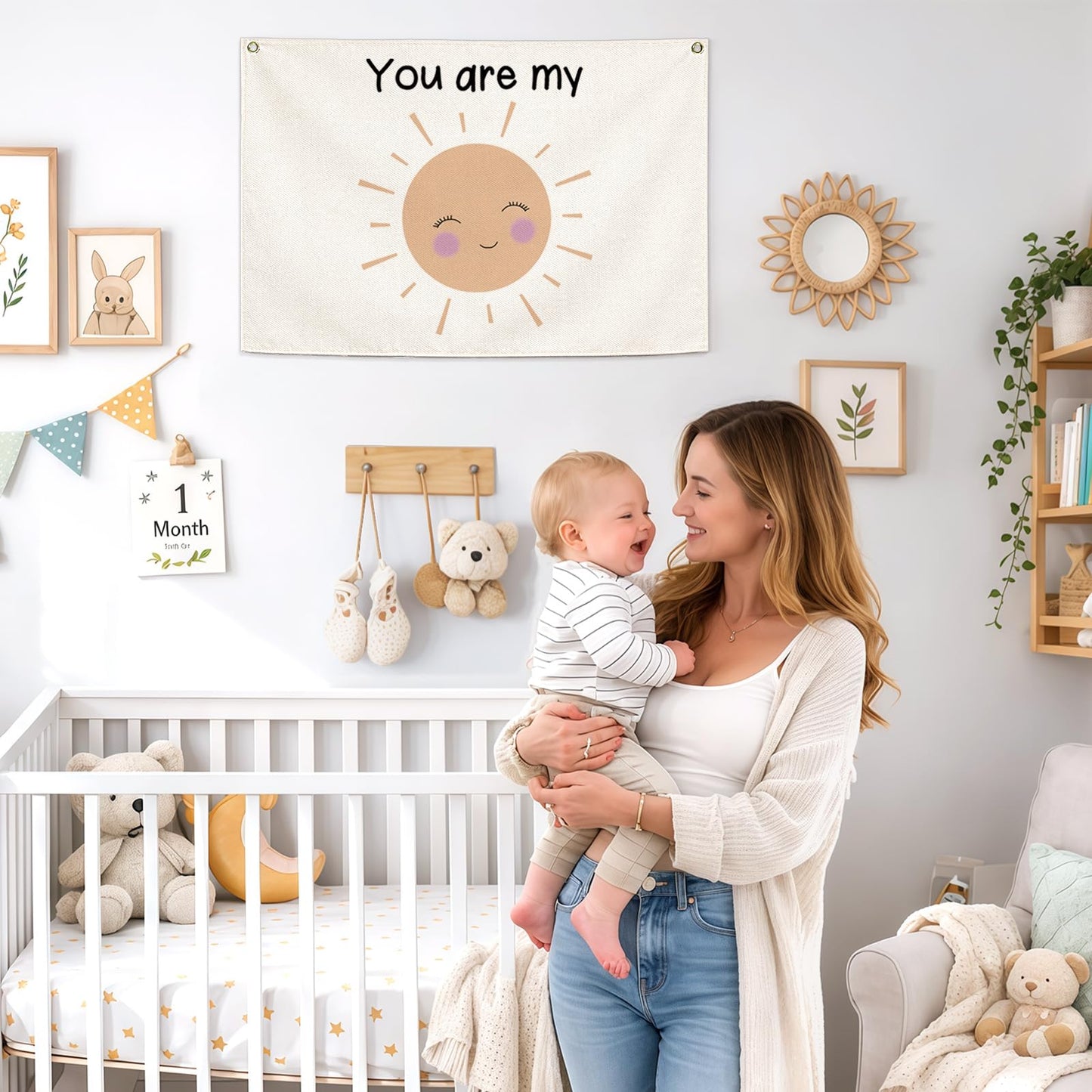 Nursery Canvas Banner Wall Decor-Hanging Rectangular Flag Sign Art for Kids Girl Boy Teen,Bedroom Playroom Babyroom Decoration,You are My Sunshine Gift,Christmas Baby Shower Gift 28.5"L x 20"W