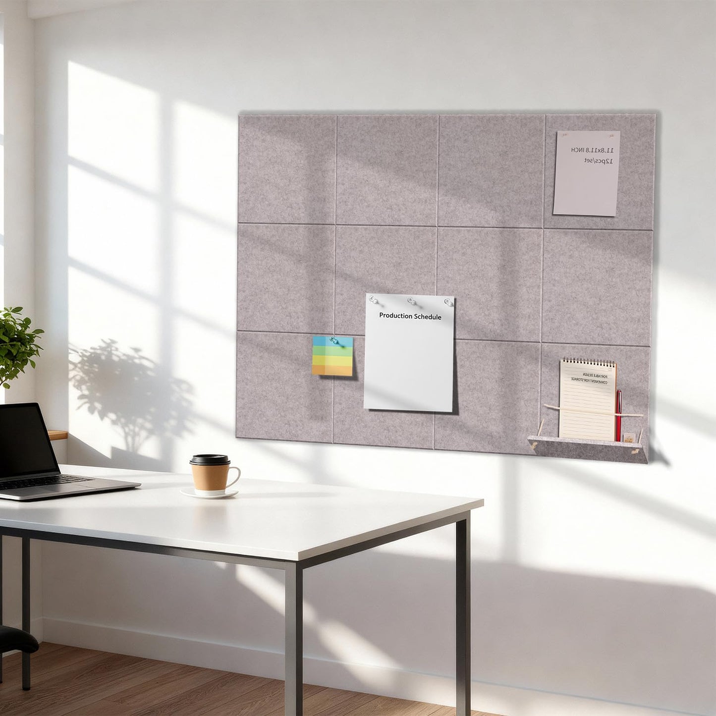 12 Pack Bulletin Boards 48" x 36" Alternative Cork Board for Office,Built-in Storage Device，Large Cork Boards for Walls ， Felt Wall Tiles, Contains Removable Security Stickers and PushPins (F-Gray)