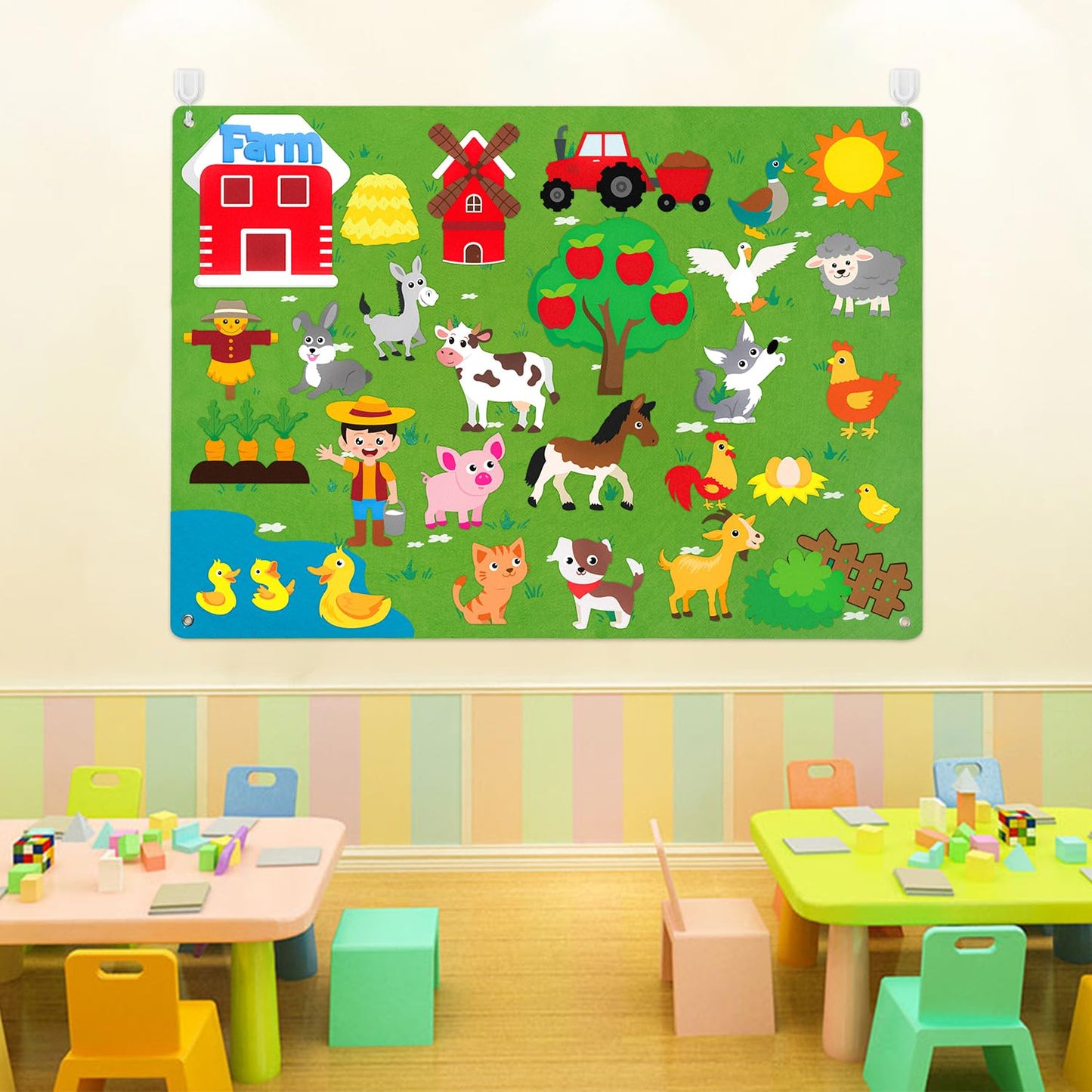 WATINC Farm Animals Felt Board Set for Toddlers - 38Pcs 3.5Ft Preschool Flannel Barnyard Storytelling, Learning Toy for Classroom Homeschool