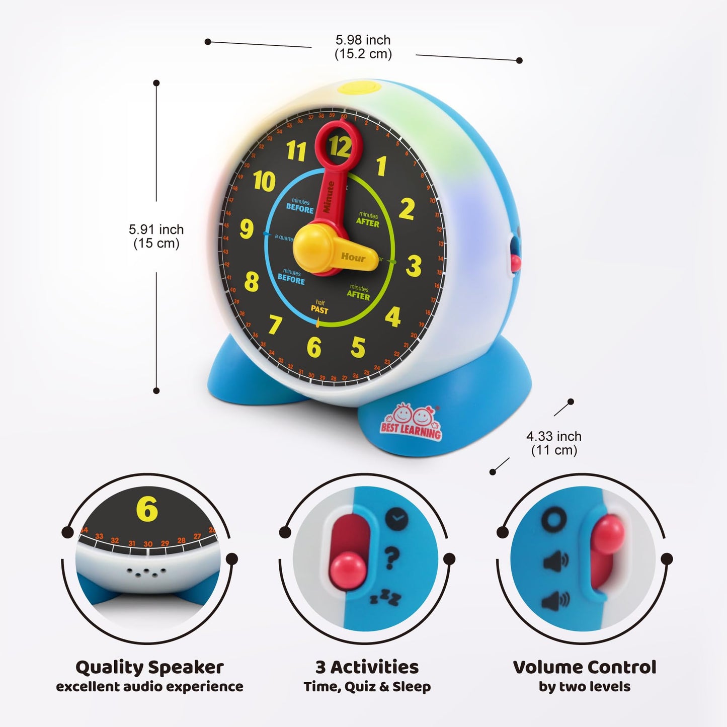 BEST LEARNING Talking Learning Clock for Kids - Telling Time Teaching Clock with Movable Hands, Quiz & Music Sleep Mode - Toddler Preschool Toy Ages 3 4 5 6 Boy Girl Birthday Gift