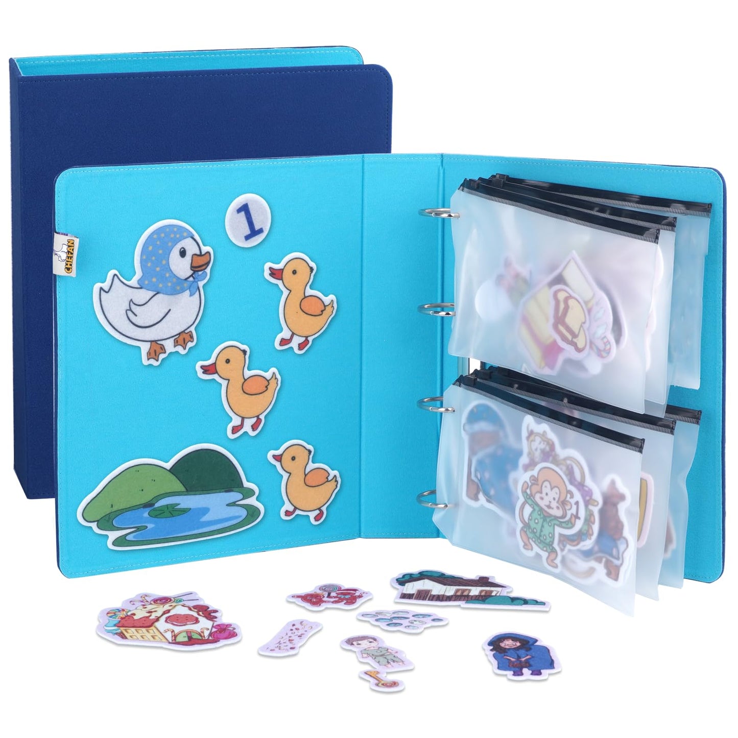 CHEFAN Felt Board for Teachers, 2 Pack Storytelling Flannel Board with 16 Storage Bags, Freestanding Double-Sided Felt Story Display for Preschool & Classroom