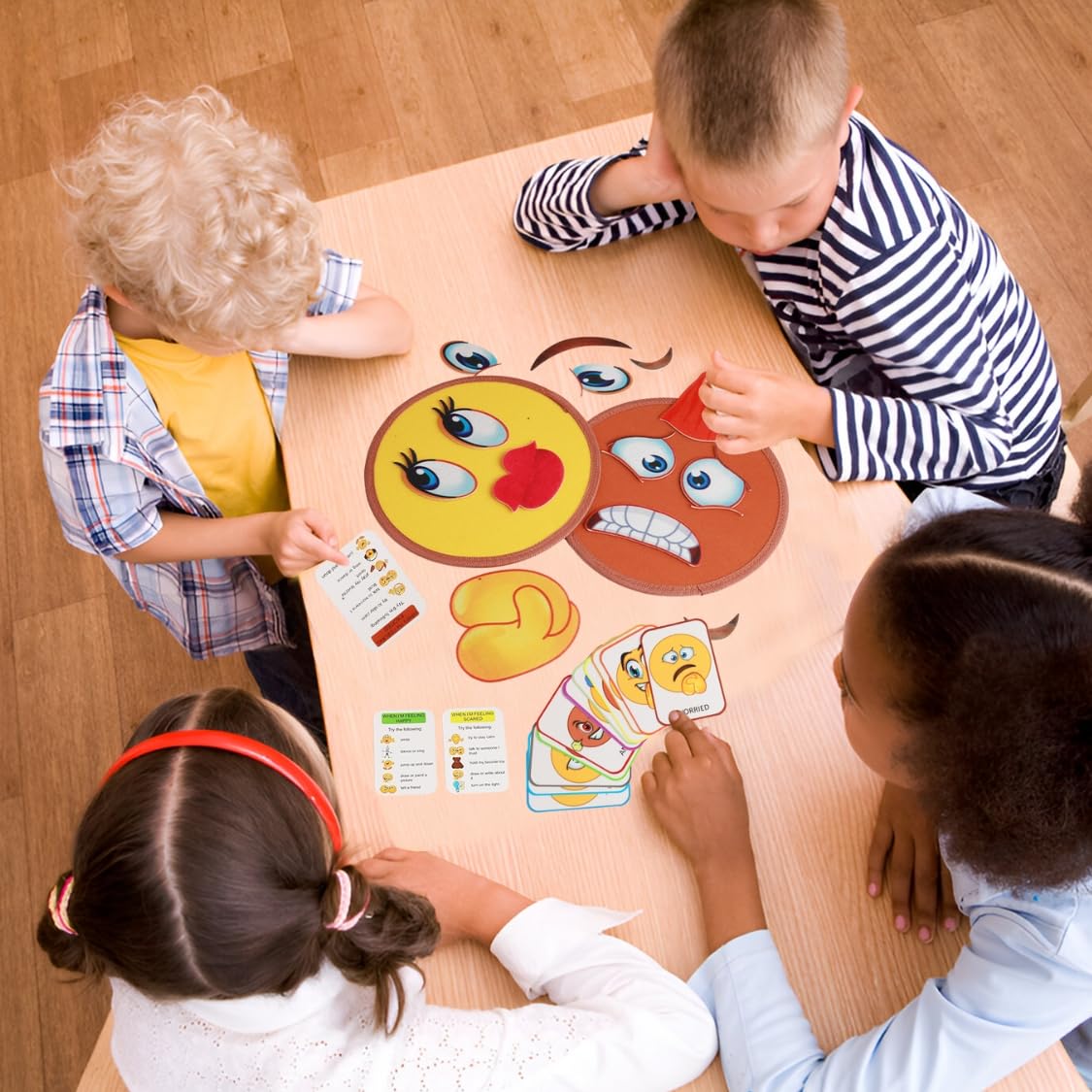 Thought-Spot Emotions Canvas Activity Set | Social Learning Game for Kids | Make Faces to Understand Feelings | 2 Canvases, 12 Double-Sided Emotion Cards with Coping Strategies, 55 Facial Pieces