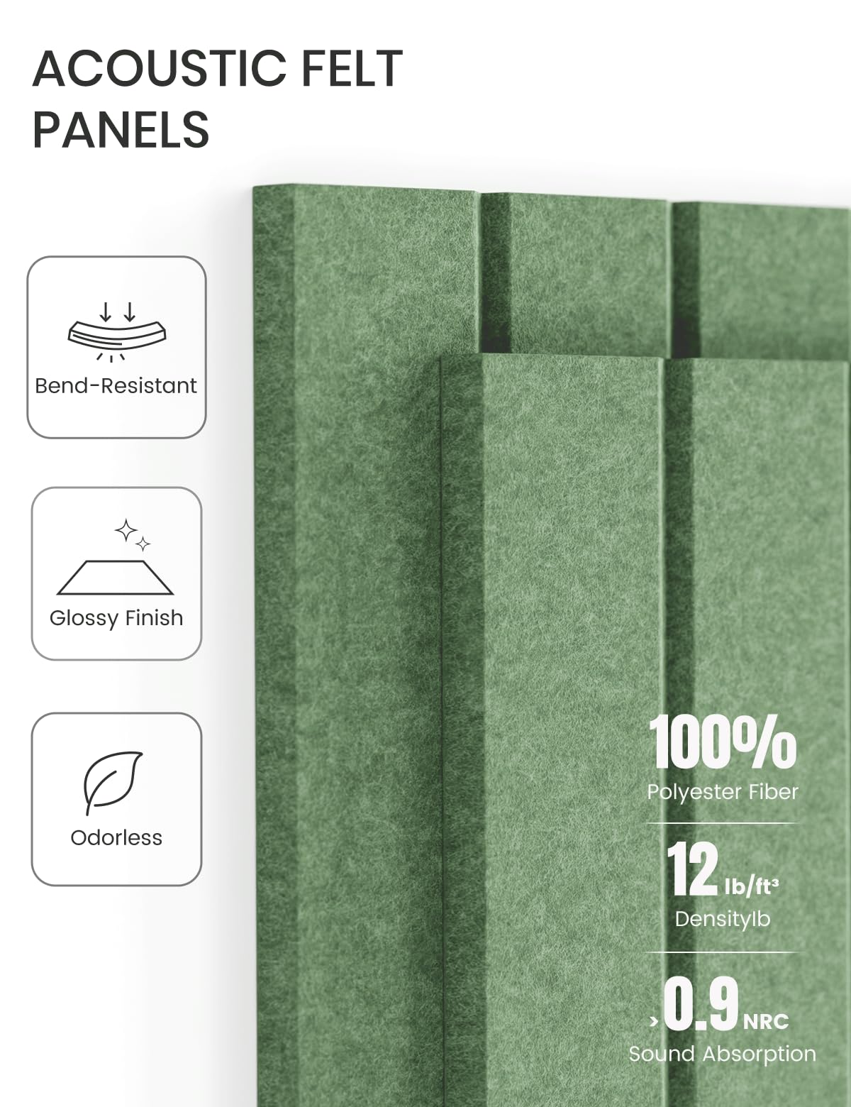 Large Felt Bulletin Board 48" x 36" Cork Board Alternative-12 Pack with 70 Safe Removable Adhesive Tabs, Cork Boards for Walls Cork Board for Home Office Classroom Pin Board-Moss Green