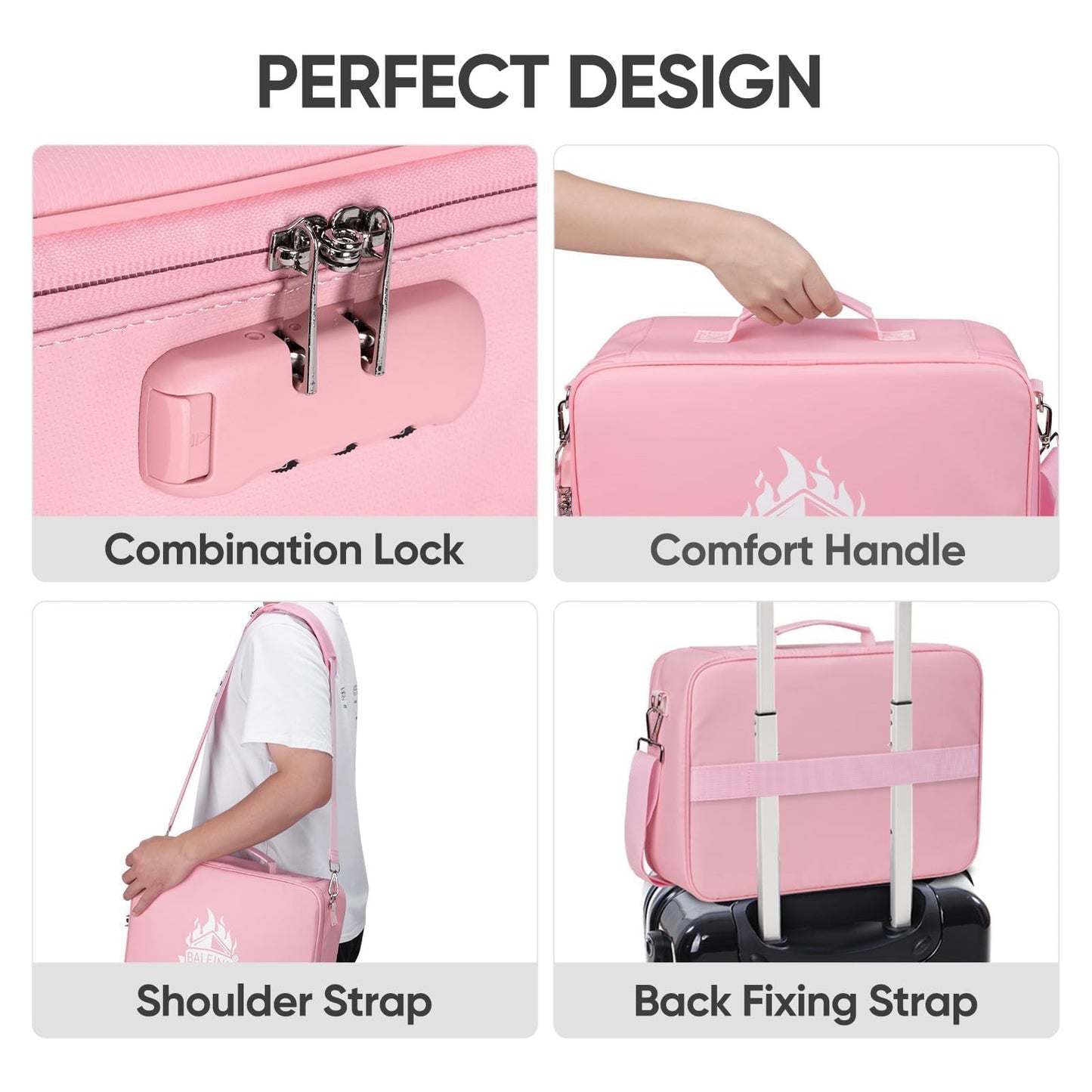 BALEINE Fireproof Document Box with Lock, Portable Fireproof Document Bag Waterproof Fire Proof File Boxes for Documents, File Organizer Box for Important Paperwork (Pink, 15''x11''x4'')