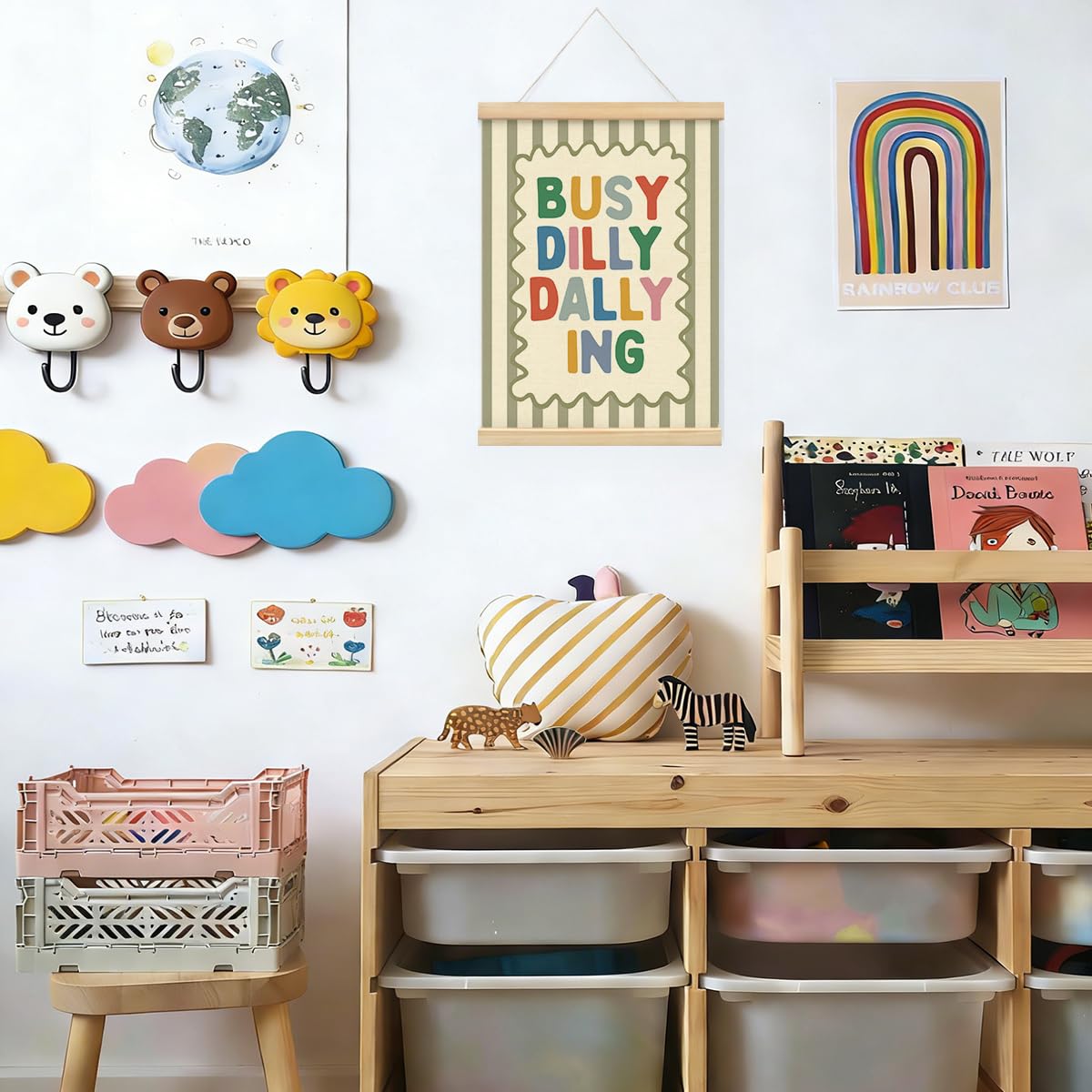 STHTTSW Playroom Wall Decor, Positive Quote Busy Dilly Dallying Art, Boho Classroom Decor, Apartment Nursery Wall Art for Toddler Boys Girls, Kids Room Baby Room Essentials, 12x16 Inches