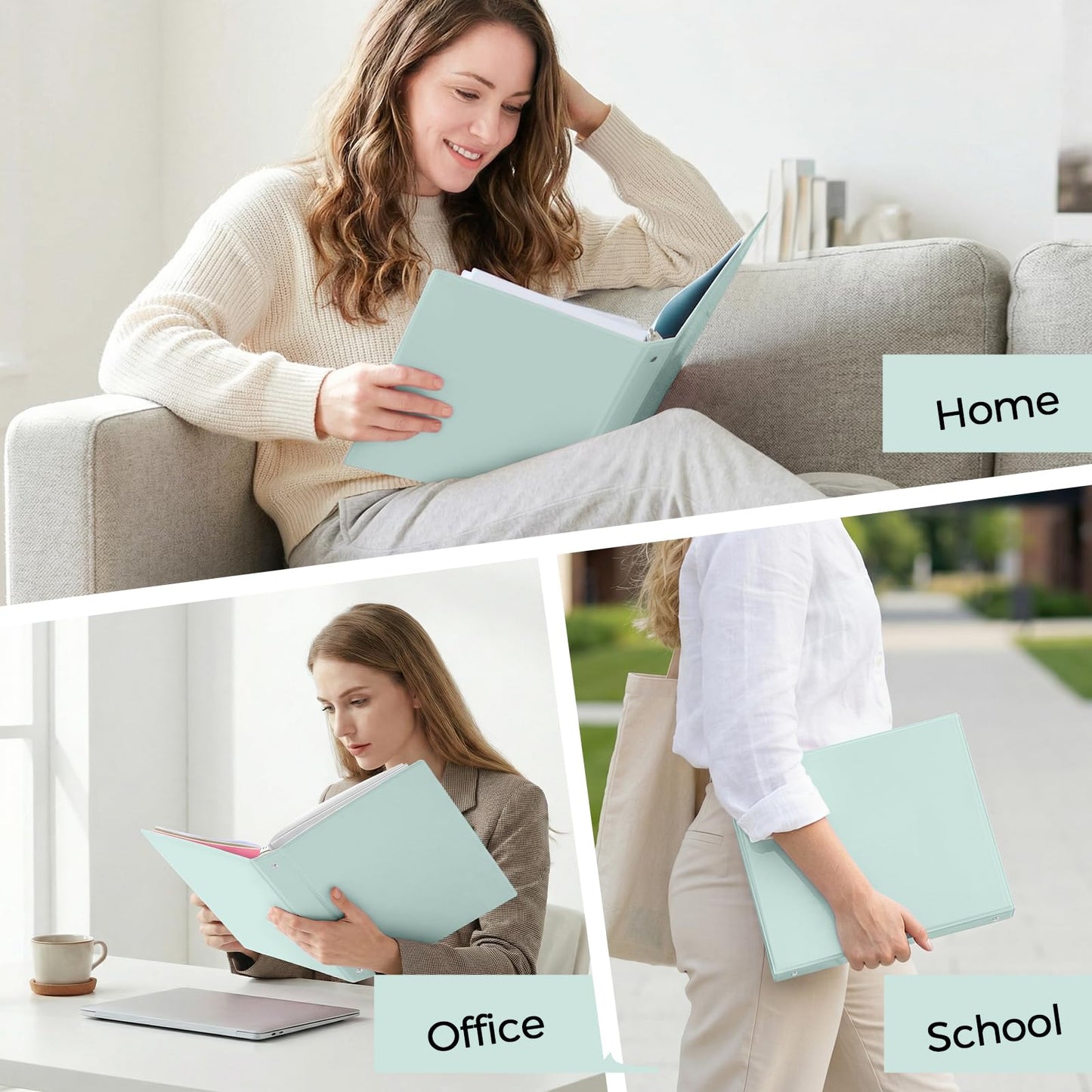 SKYDUE 1 Inch 3 Ring Binder with 8 Tab Dividers & 24 Labels, Pastel Binder Organizer for Letter Size Paper, Aesthetic School Binder for Notes, Documents, Office & Home Organization, Green