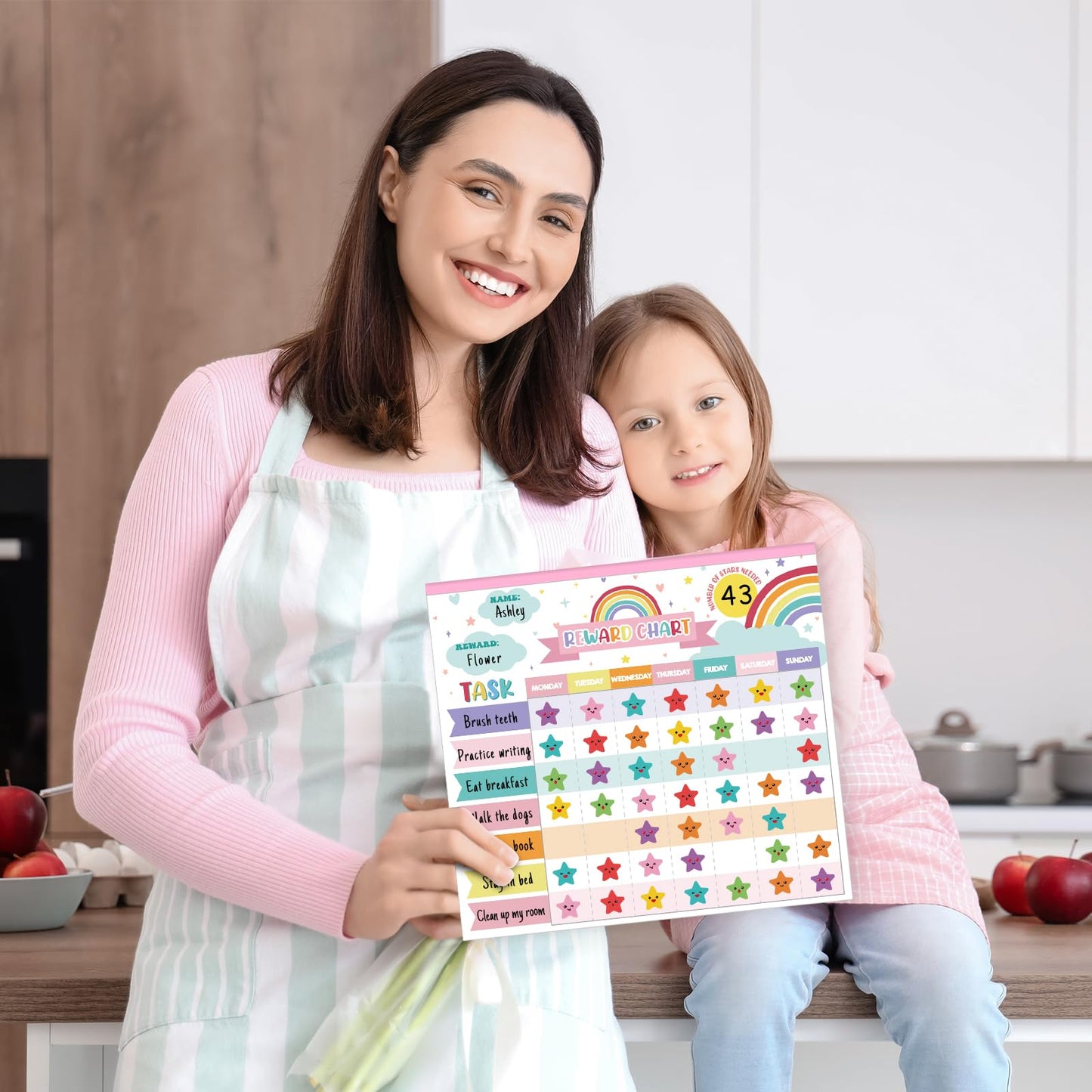 Reward Chart for Kids,Magnetic Behavior Chore Chart for Kids at Home,26 Rainbow White Chore Charts,1960 Star Stickers,56 Reward Stickers,Incentive Chore Chart to Develop Responsibility and Good Habits