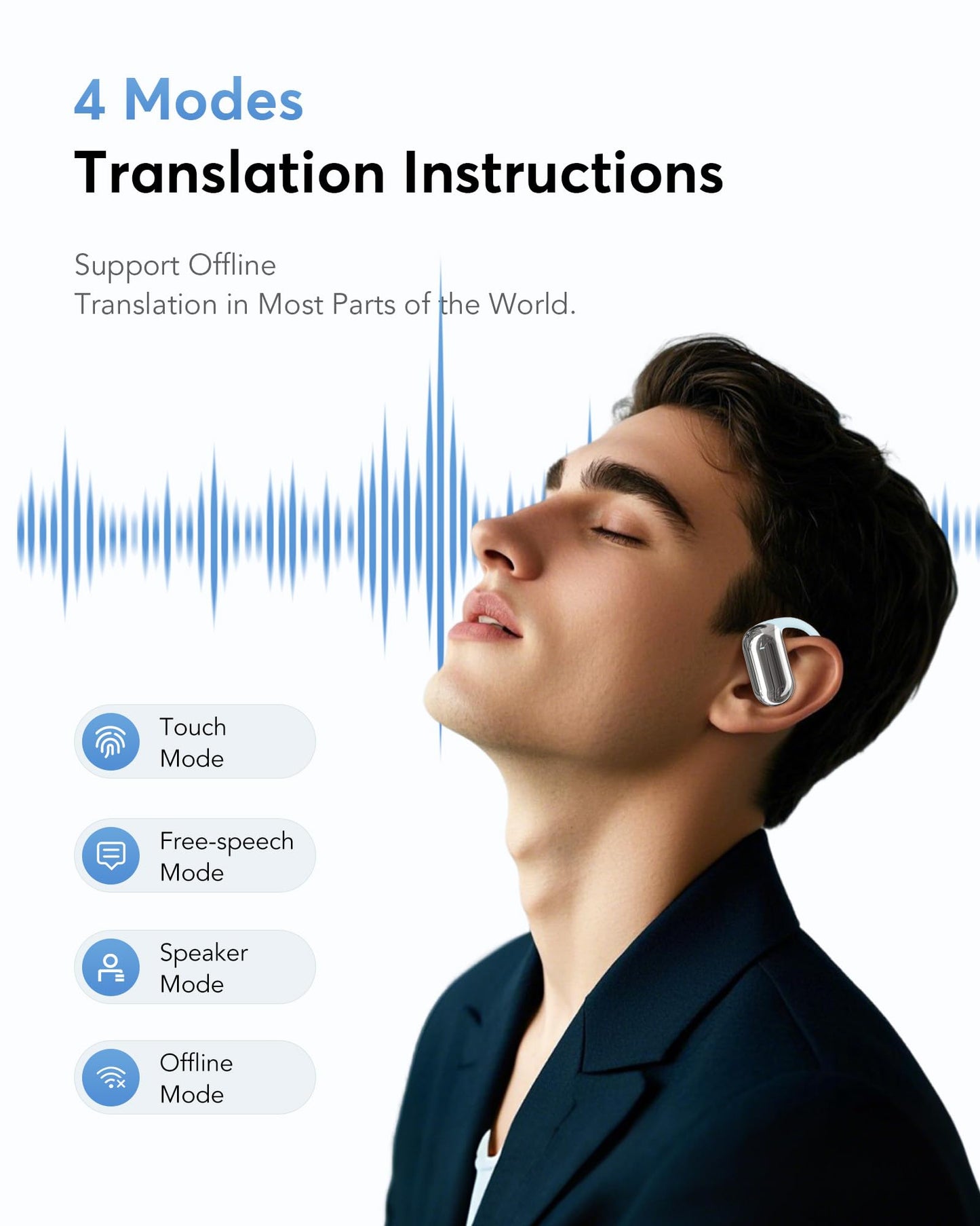 AI Translation Earbuds Real Time 188 Languages,80H Playtime Translator Earbuds,Audifonos Traductores Inglés Español,Wireless Ear Headphone Bluetooth 6.1 for Business Meeting,Travel, Language Learning