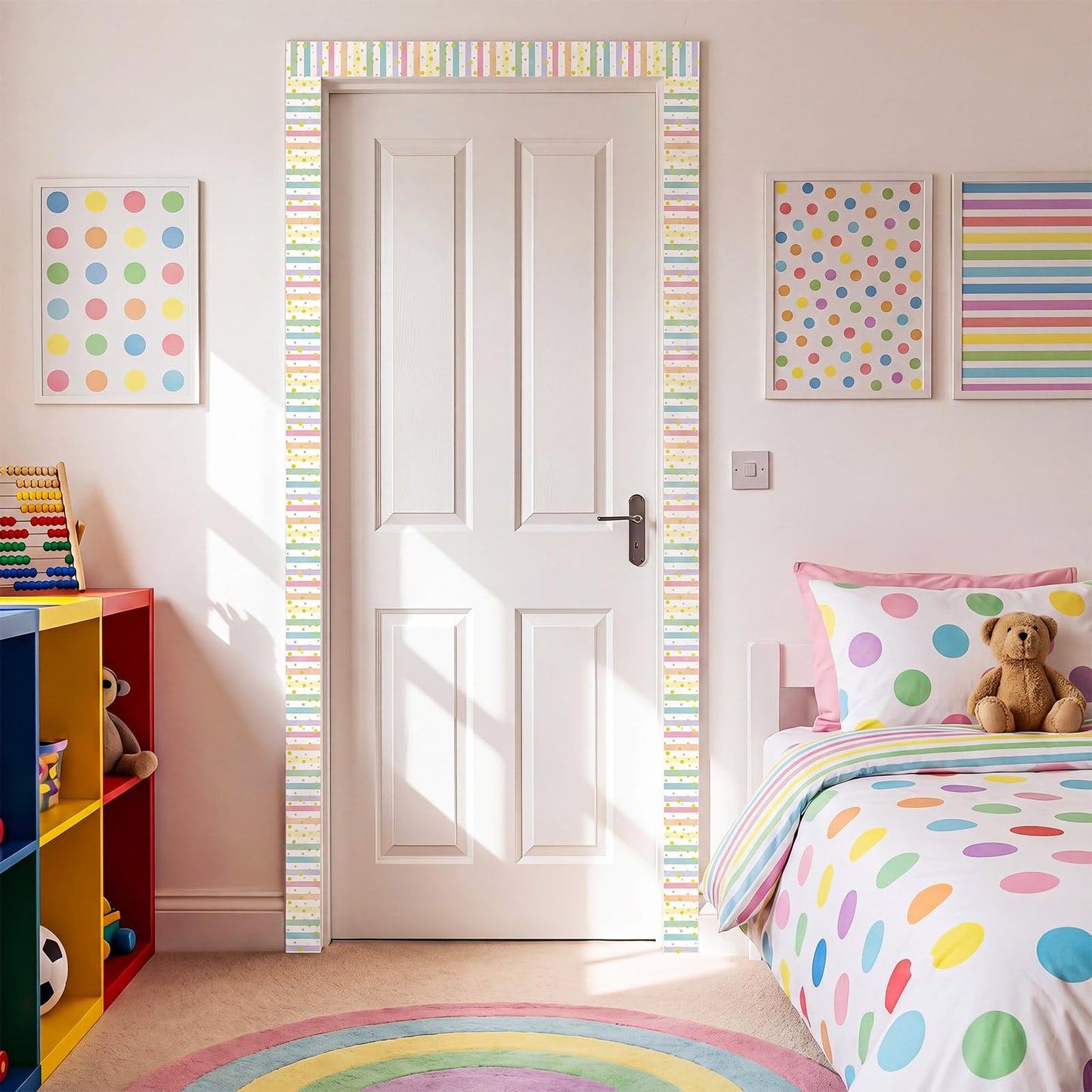 Tenceur 48 ft x 2.76 Inch Magnetic Borders for Whiteboard Decoration, Macaron Polka Dots Stripes Magnetic Bulletin Board Border Set for Summer Classroom Office Chalkboard Poster Board Decor