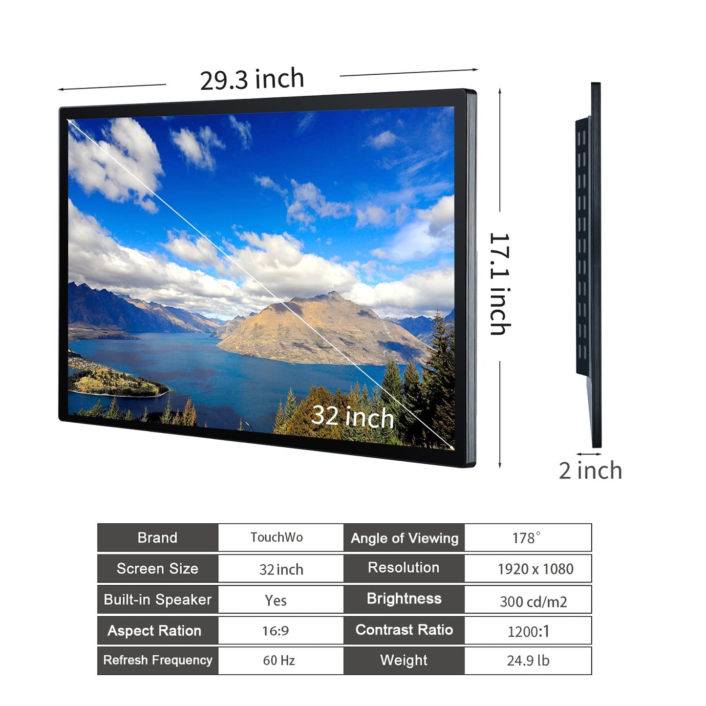 TouchWo 32 inch Interactive Touchscreen Monitor, Smart Board with 16:9 Display 1080P, Android 12 Touchscreen Electronic Whiteboard for Office and Classroom, RAM 4G & ROM 64G