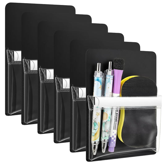 Sherr 6 Pcs 6 Pcs Magnetic Pockets Pen Marker Holders for Classroom Whiteboard 4.7 x 6.5 Magnetic Clear File for Fridge Locker Dry Erase Marker Storage Teacher Supplies (4.7 x 6.5 in,Black)