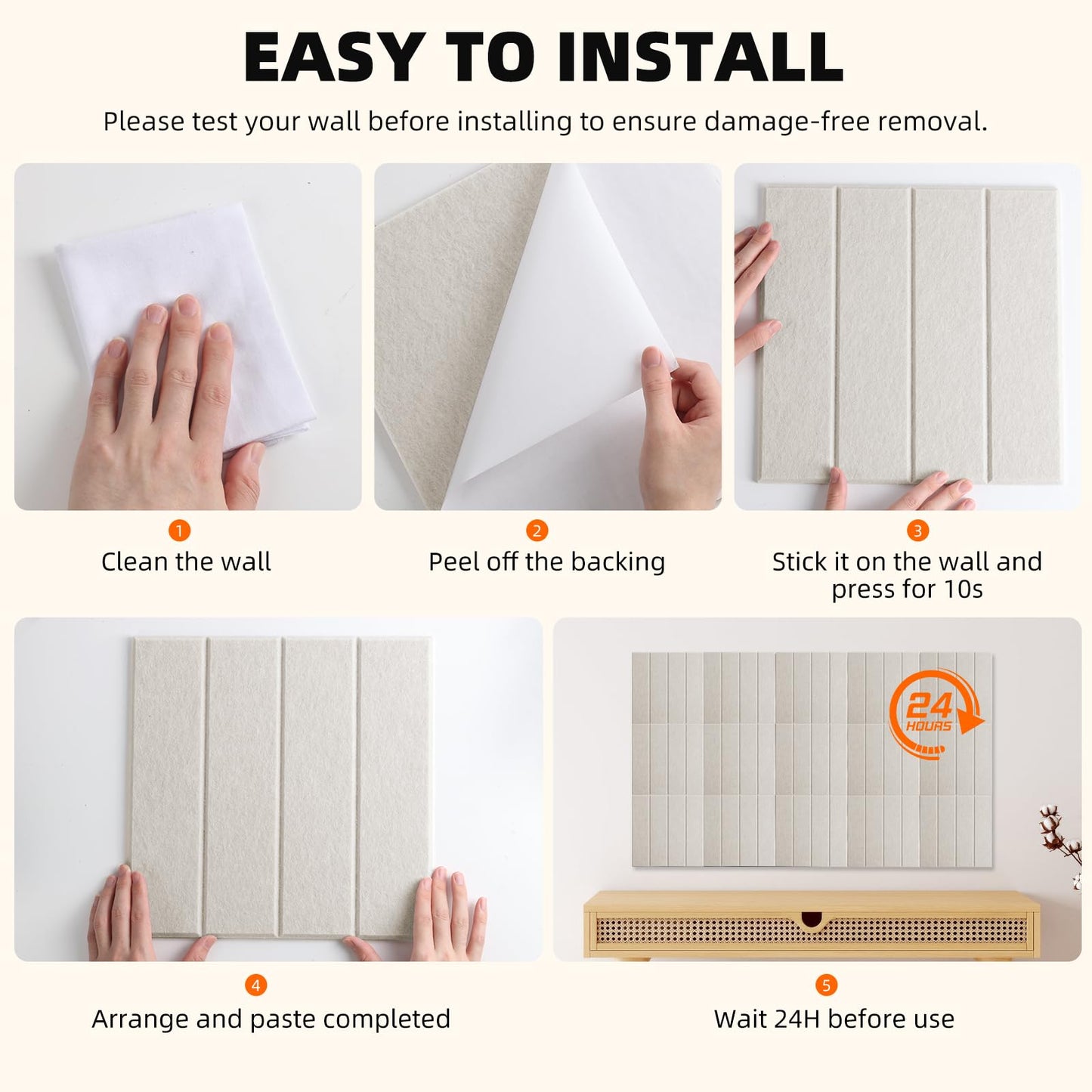Large Felt Bulletin Board 59" x 35.5" 15 Pack Self-Adhesive Modular Felt Tiles, Cork Board Alternative for Wall, Acoustic Soundproof Panels for Home Office Classroom Decor with 50 Push Pins (Camel)