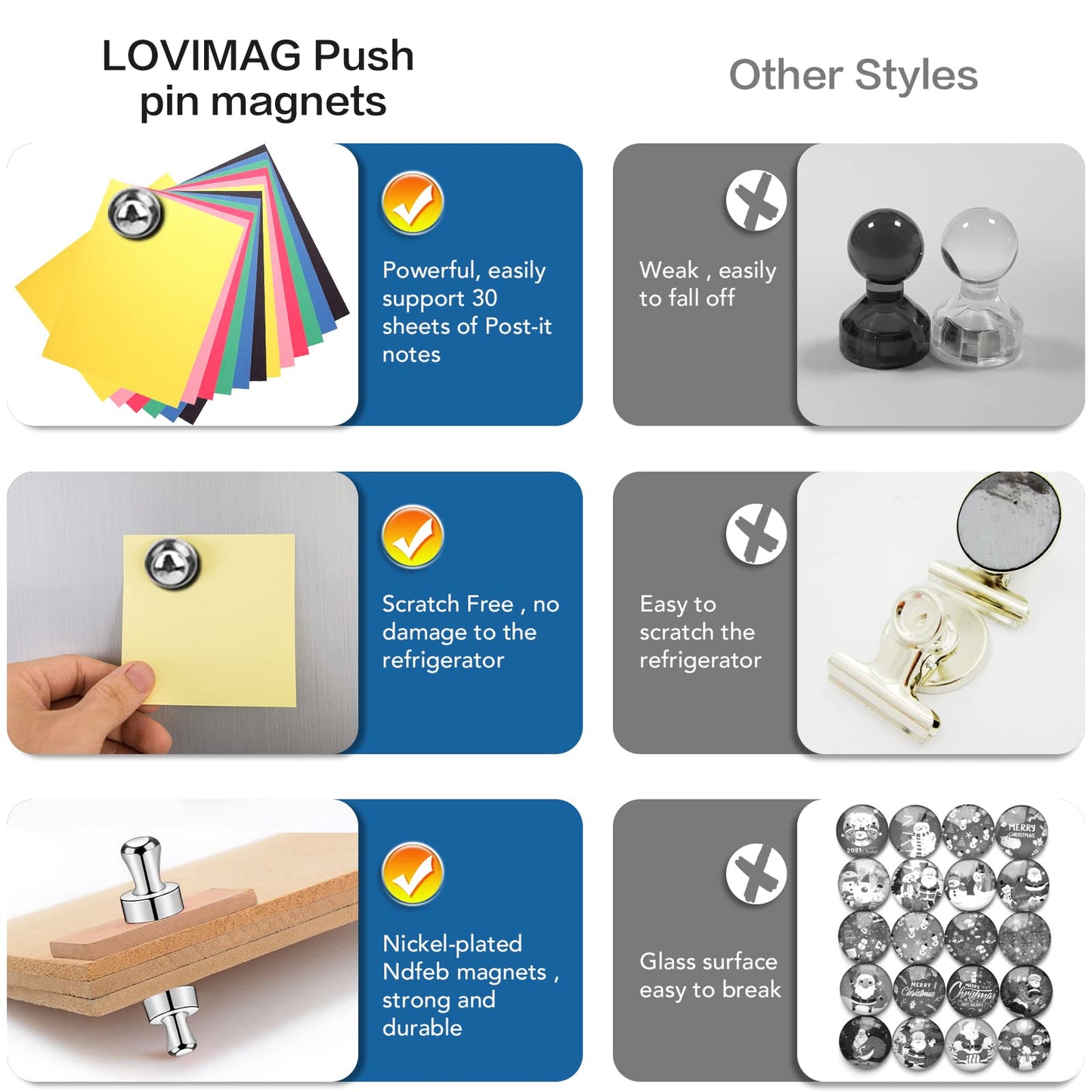 LOVIMAG Fridge Magnets 50 Pcs Refrigerator Whiteboard Small Strong Magnet Classroom Kitchen Accessories Decorative Locker Set Decor Must Haves Office Calendar Refrigerador Magnetic Cute Crafts Silver
