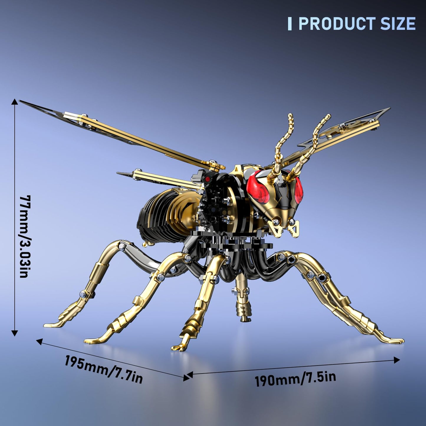 Gold-Plated Metal Bee Model Kit - 3D Stainless Steel Mechanical Insect Puzzle for Adults - Steampunk Bionic Wasp Sculpture - Executive Desktop Art and Stress Relief Gift (Bee-Black-Gold)