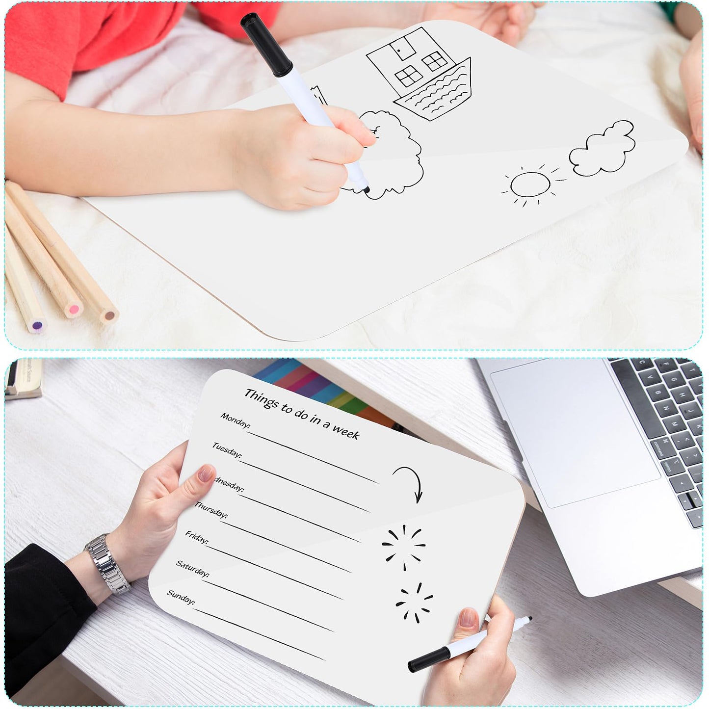 12 Pack Small White Board Dry Erase Boards Classroom Teachers Pack Mini White Boards 9" x12” Personal Whiteboards for School Students Supplies Lapboards l 12 Mini Erasers， 12 Makers Included (12)