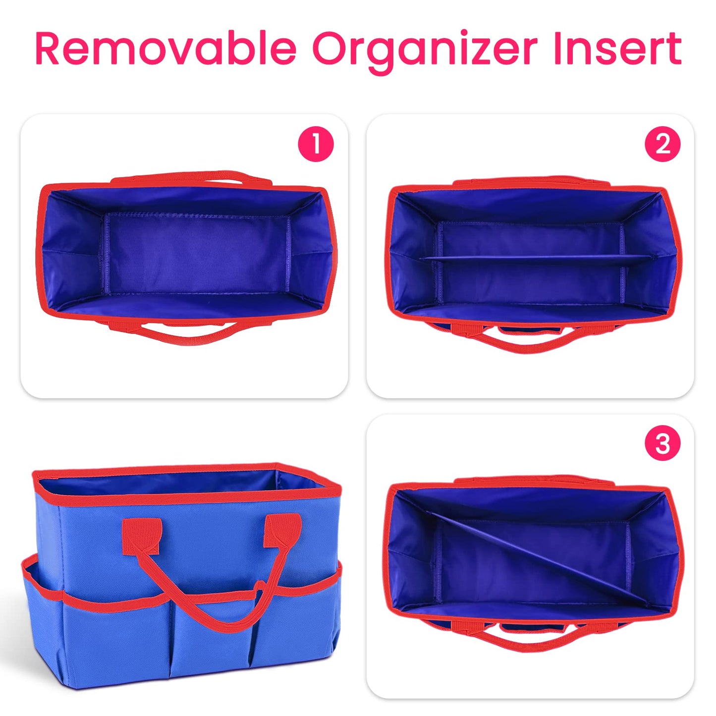 Godery Desktop Tote and Organizer, Teacher Helper Bag for Arts, Books, Stationery, Office Desk, Make-up Storage with Handles for Travel (Blue)