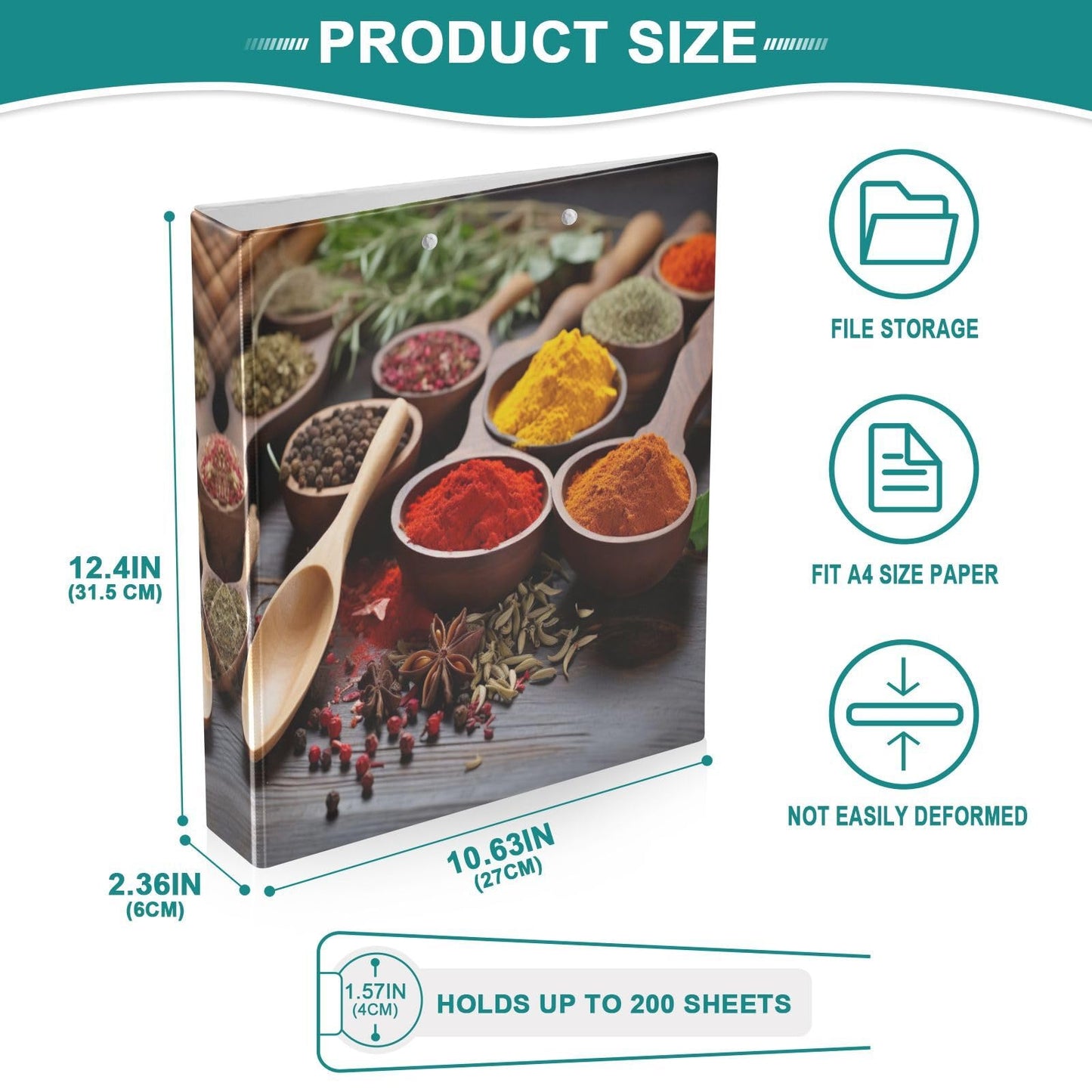 Joko Ivery Spoons Spices Herbs 3 Ring Binder 1.5 Inch Binders 3 Ring with Clipboard & 3 Pockets Three Ring Binder Organizer Letter Size for Recipes Paper Work Office Supplies Gifts 1 Pack