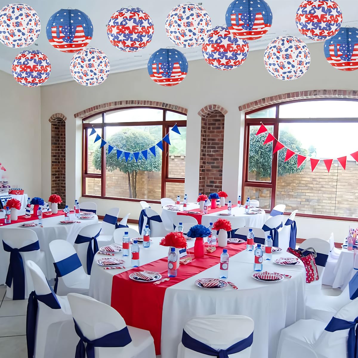 zilue Hanging Paper Lanterns for 4th of July Decorations, Pack of 12, Red/White/Blue, Model 1025