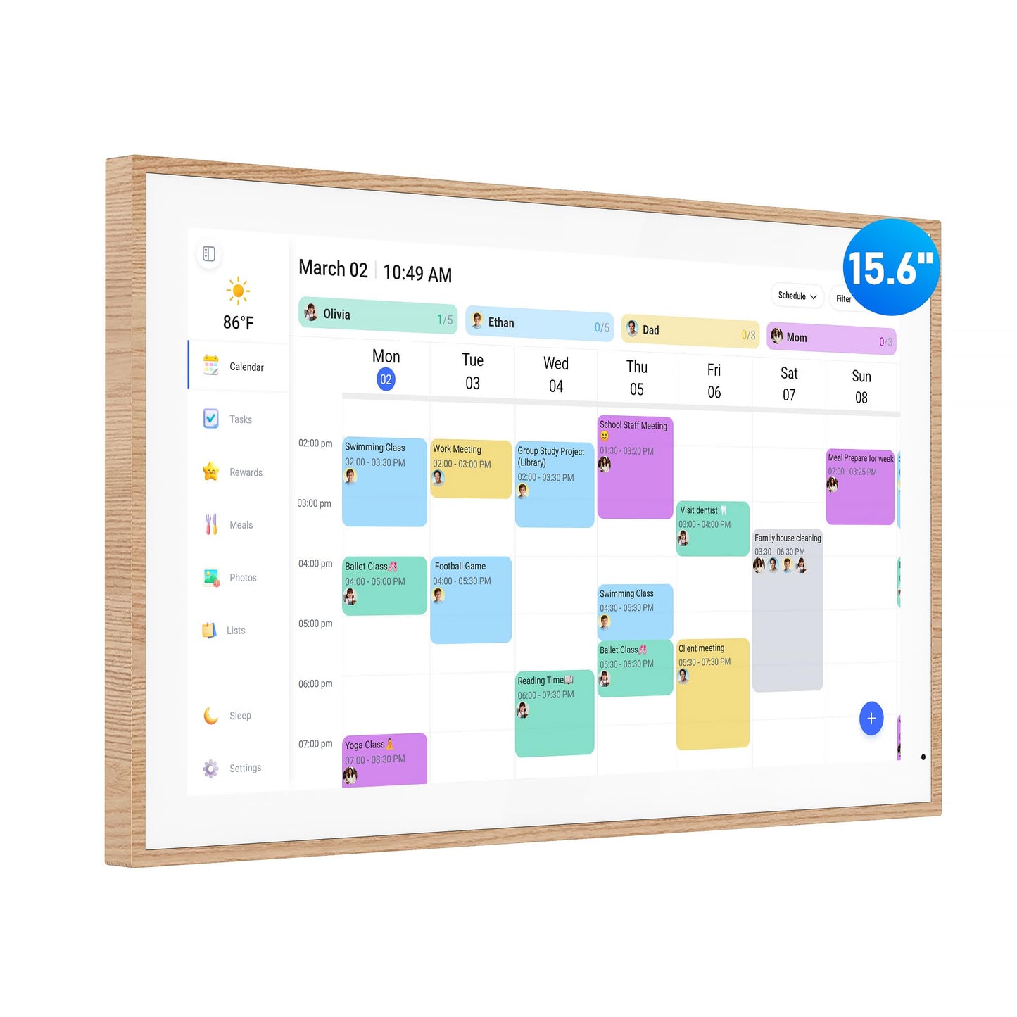 Digital Calendar, 15.6 Inch Wall Planner Electronic Calendar & Chore Chart, Smart Touchscreen Interactive Display for Family Schedules, Great for Organizing Your Routines, Wall & Desk Mountable