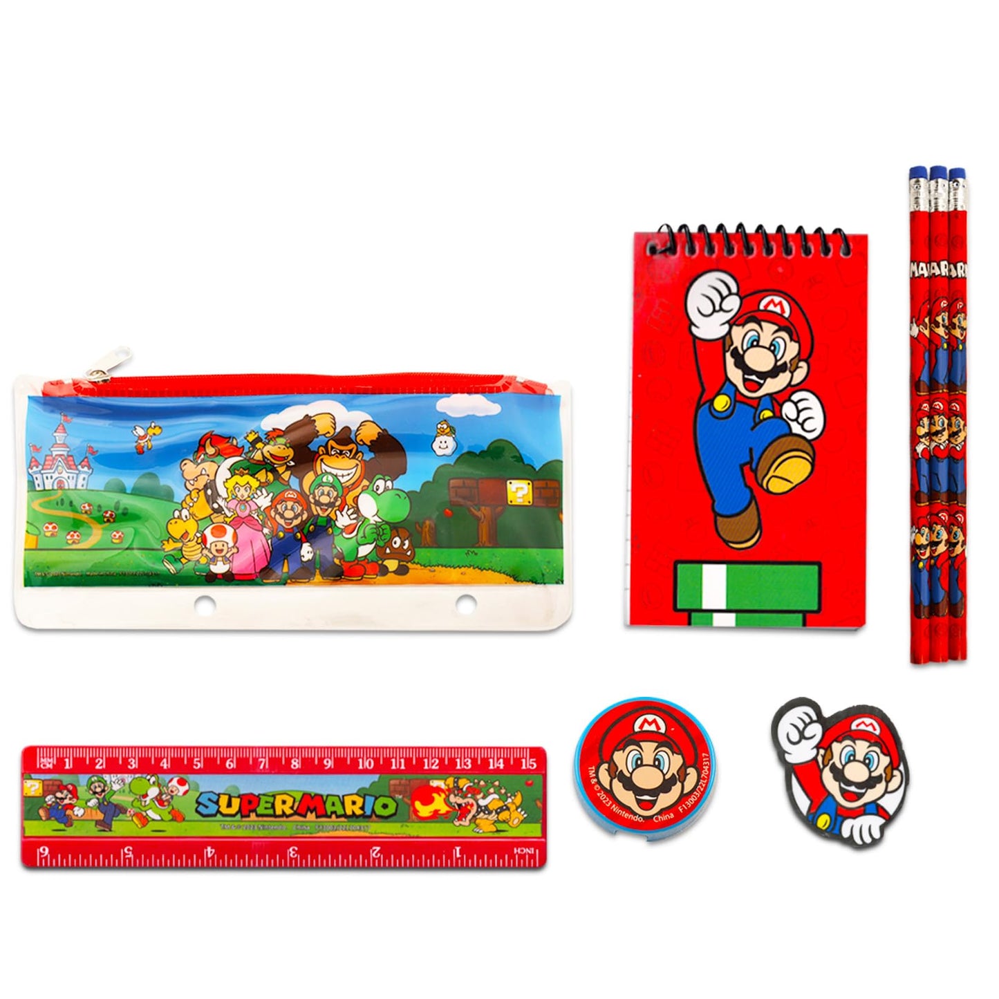 Super Mario Back to School Supplies Set - 13Pc Mario Folders, Notebook, Pencils, Stickers, and More | Mario Classroom Supplies for Boys Bundle