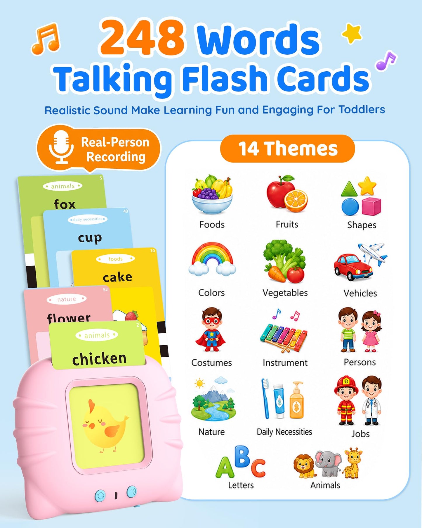 Aullsaty Talking Flash Cards for Toddlers 1-3, Upgraded 248 Sight Words Montessori Speech Therapy Toy, Autism Sensory Educational Learning Toys, Birthday Gifts for Boys Girls (Pink)