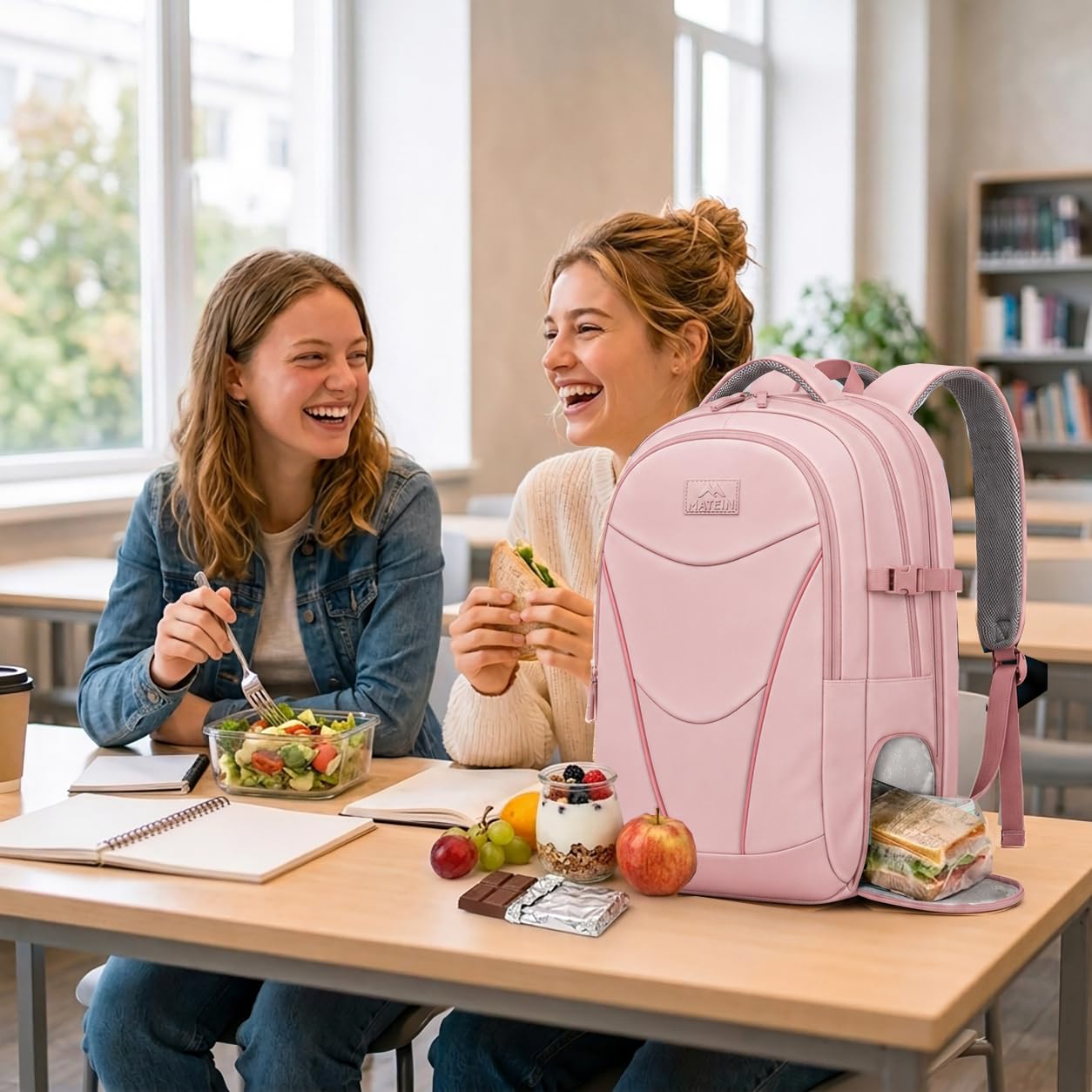 MATEIN HER Laptop Work Backpack with Lunch Compartment for Women, Water Resistant Work Backpack for Office Commute with RFID Pocket, Teacher Nurse College School Bag Fits up to 17 inch Computer, Pink