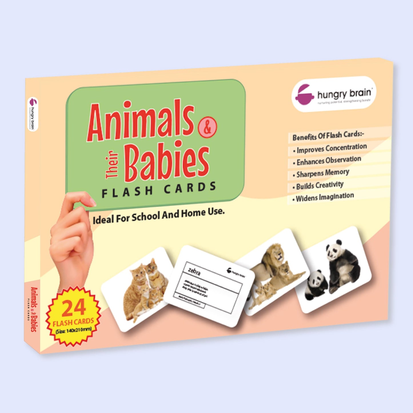 Hungry Brain Animals & Their Babies Flash Cards for Toddlers Ages 1-6 | Montessori Educational Learning Cards for Babies & Kids | Animal Names, Baby Animals Vocabulary & Preschool Homeschool Activity