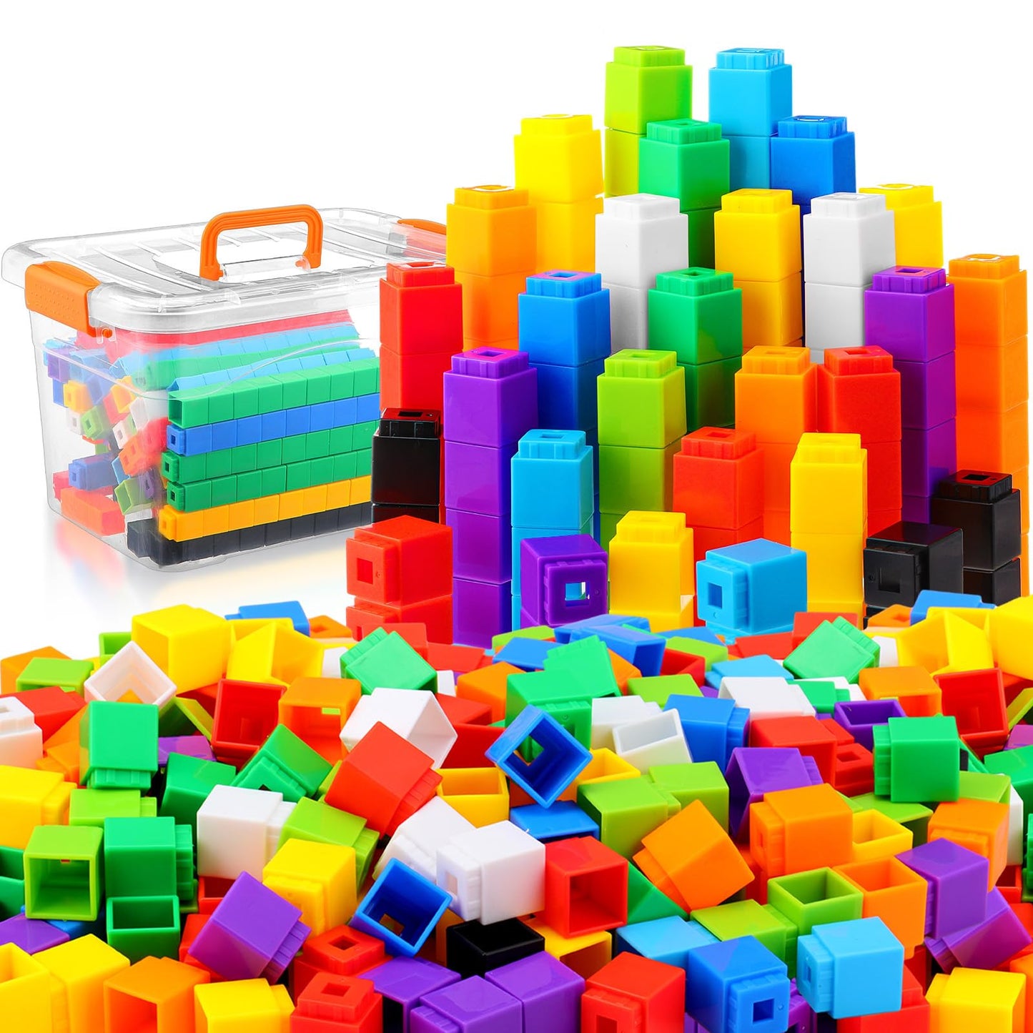 Jenaai 500 Pcs Math Learning Linking Cube with Storage Container Counting Cubes, Colorful Plastic Counting Blocks, Manipulatives Classroom Learning Supplies for Educational(Yellow)