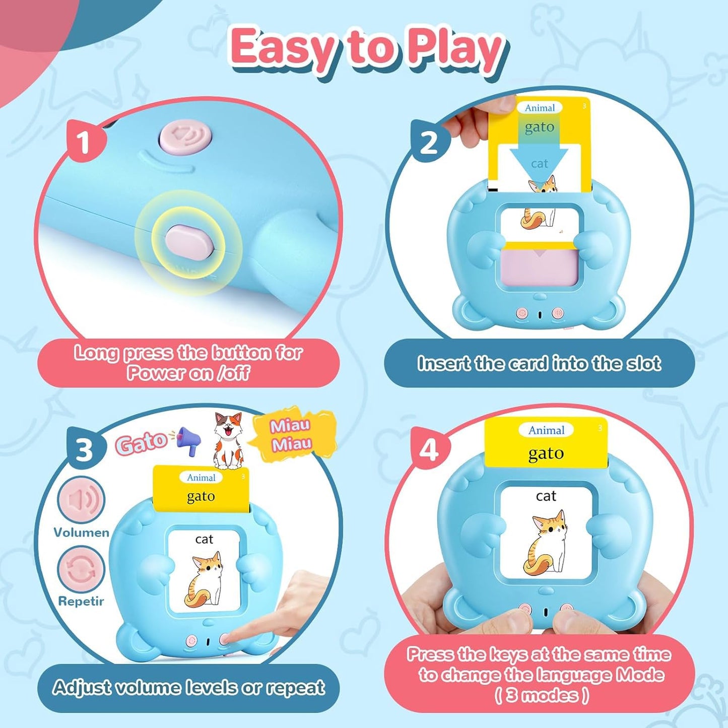 Spanish & English Talking Flash Cards for Toddlers, 510 Sight Words Bilingual Flash Cards, ABC & Number Learning Toys, Montessori Toys, Speech Therapy Toys, Children's Sensory Preschool Birthday Gifts