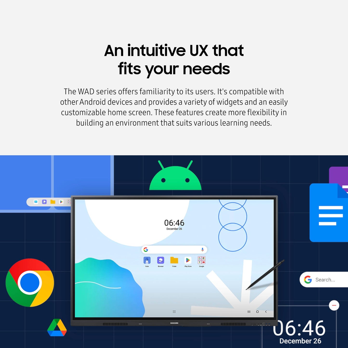 Samsung 75” WAD Interactive Display, EDLA Certification for Google Services Access, Multi-Touch Capabilities, Dual Pen Function, 3-in-1 USB-C Port, OPS Slot, LH75WADWLGCXZA