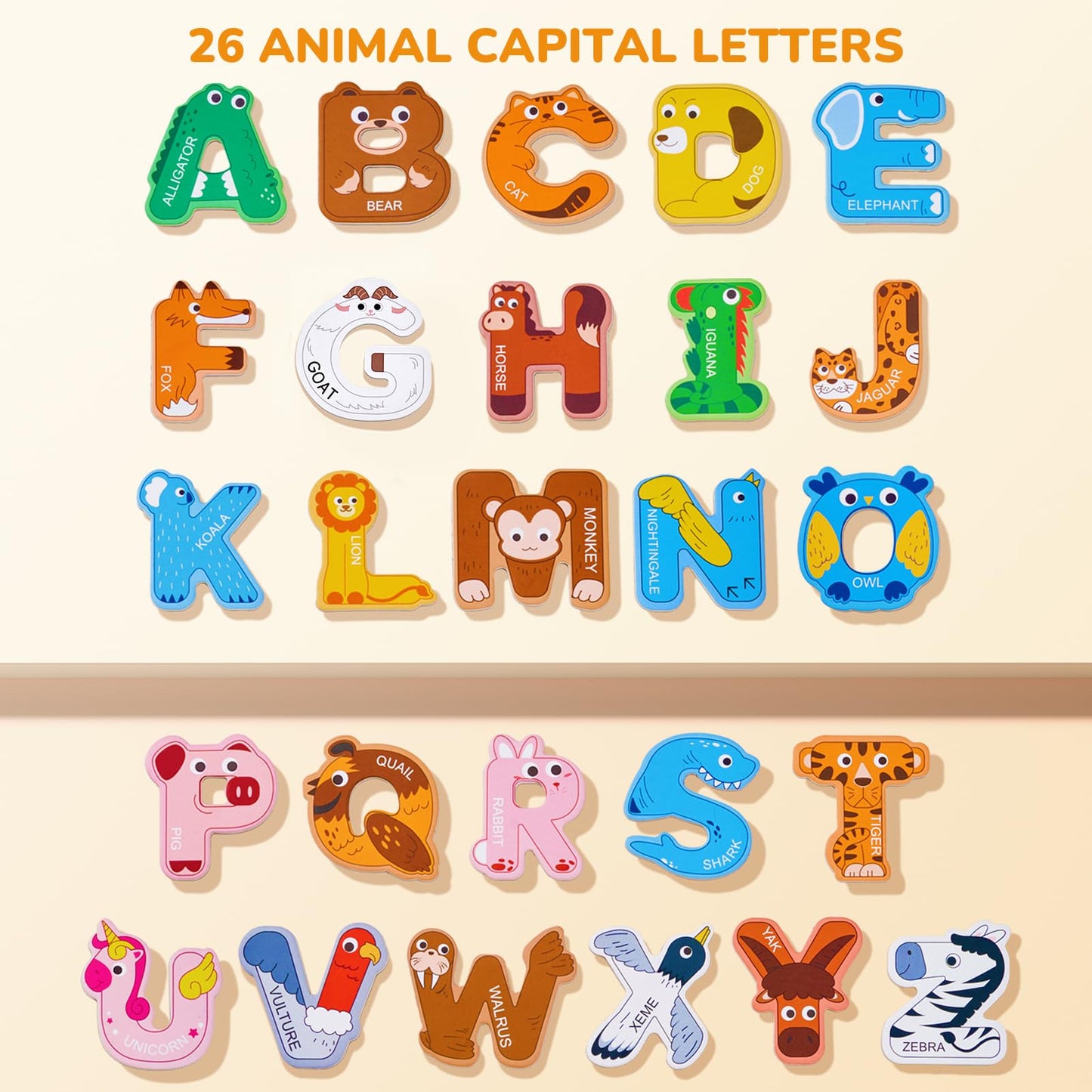 JoyCat Magnetic Letters, Alphabet ABC Fridge Magnets for Toddlers & Kids, Cute Educational Animal Toys, 26 Uppercase Refrigerator Magnets, Great Spelling Learning Gift for Preschool 2 3 4 5 Years Old