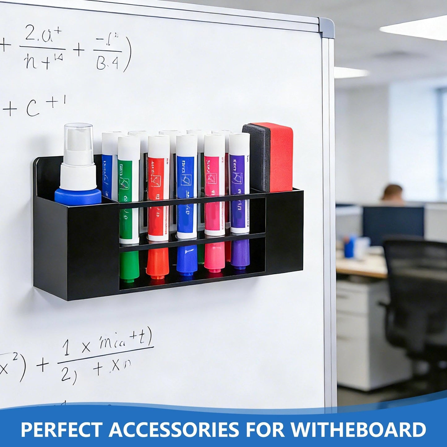 VieFantaisie Acrylic Magnetic Dry Erase Marker Holder, 10 Slots Black Magnetic Marker Pen Holder, Magnet Storage for Whiteboard, Desk Locker Organizer Accessories, Office, Classroom, Home