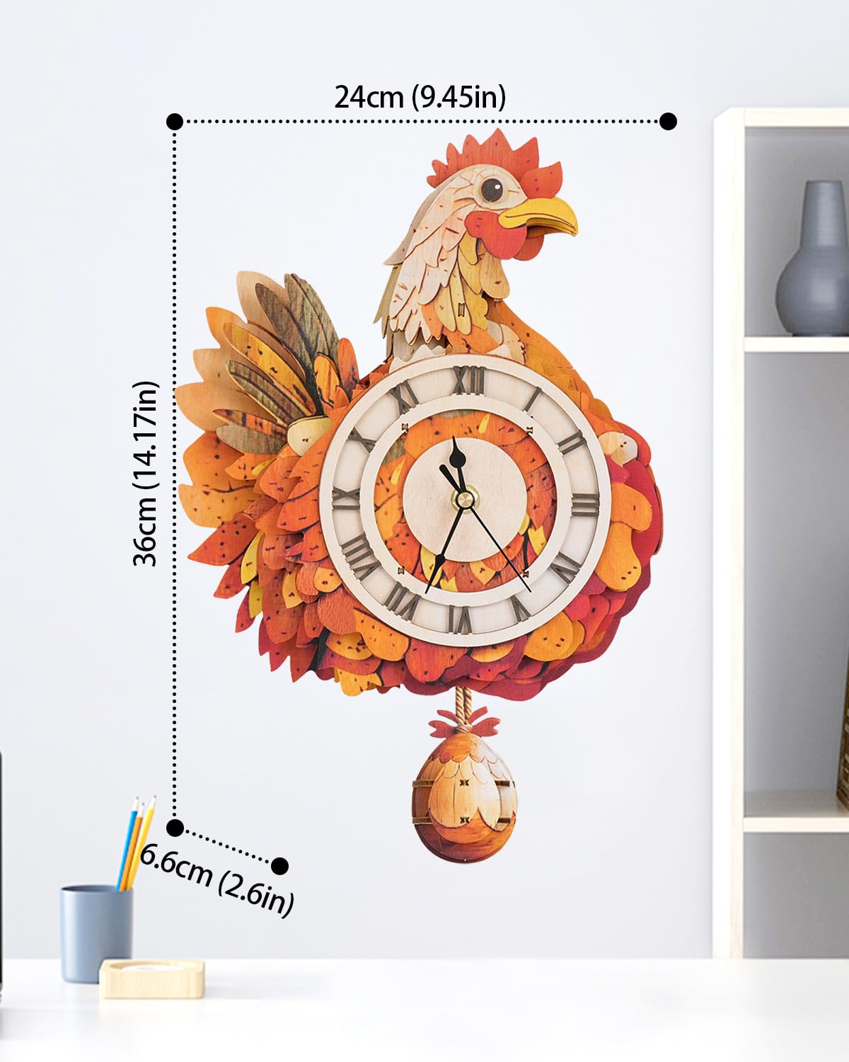 3D Wooden Puzzles for Adults, Hen Wall Clock DIY Set (with Pendulum), Beginner 29 Pcs Wooden Puzzles, Creative Gift Ideas for Adults Teens