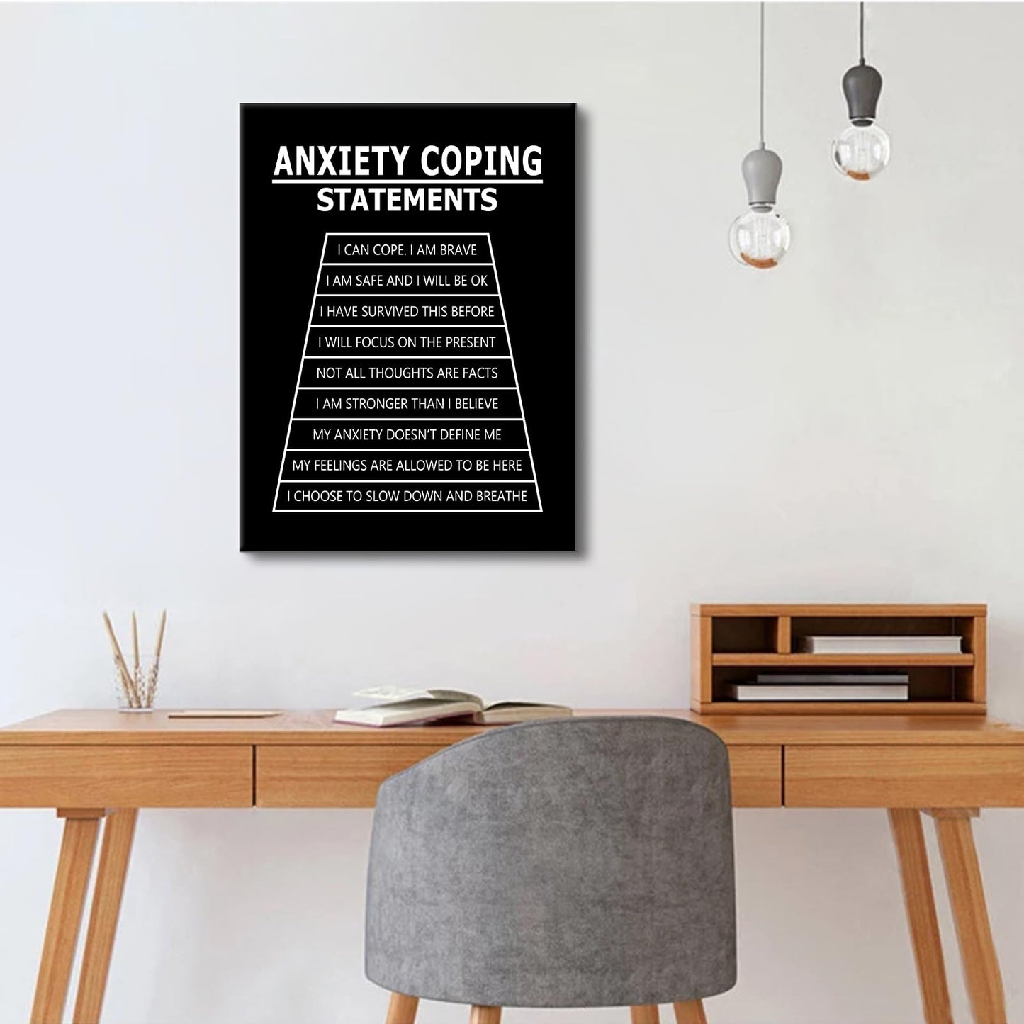 Inspirational Canvas Wall Art Anxiety Coping Statements Quote Office Decor Painting Pictures Motivational Poster Prints Artwork for Modern Home Living Room Stretched and Framed [18''Wx 24''H]