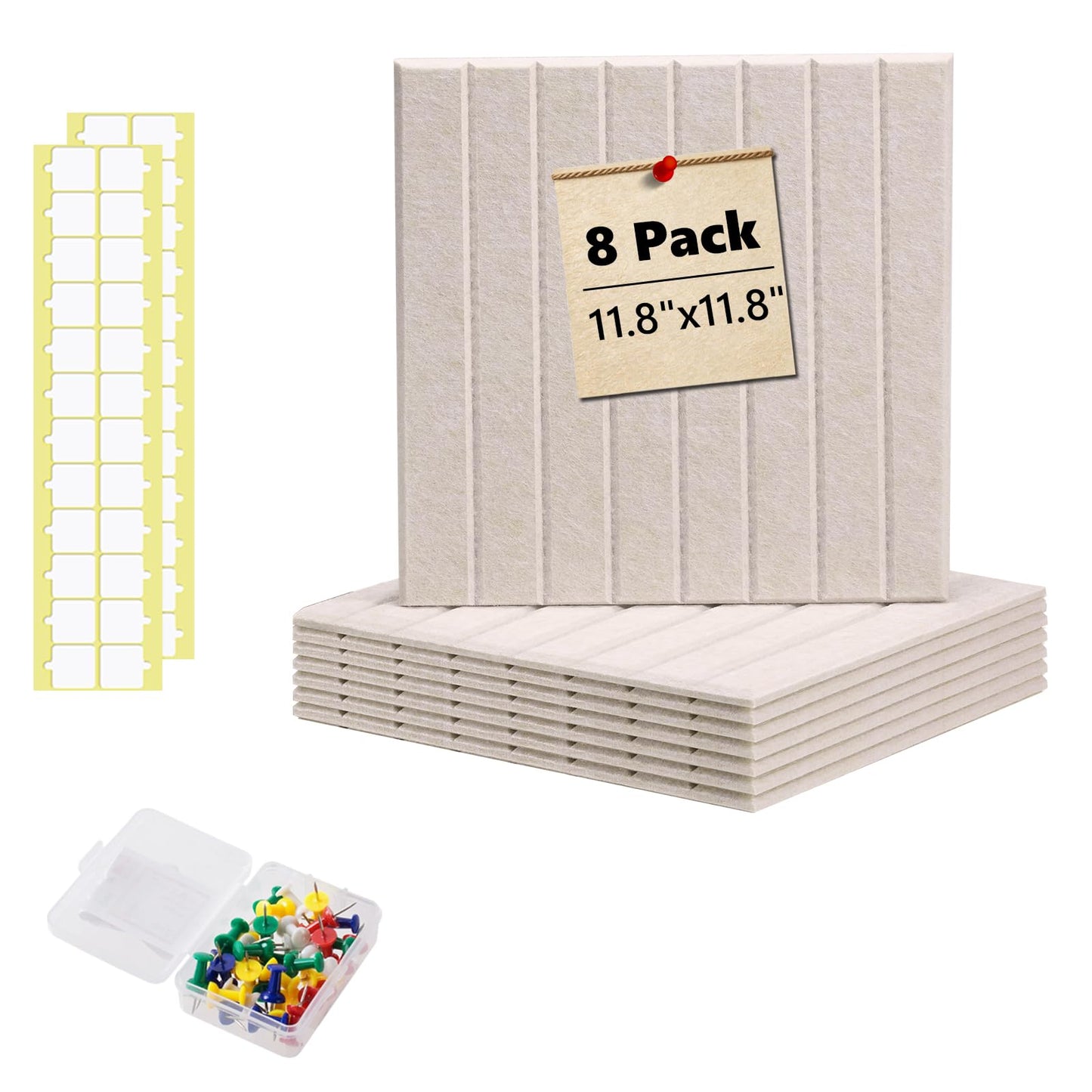 Bulletin Board 47" X 24" Cork Boards for Wall Alternative 8 Pack Oatmeal Fine-Stripe Felt Bulletin Board 48 Safe Adhesive 35 Push Pins for Office School Home Room Decor