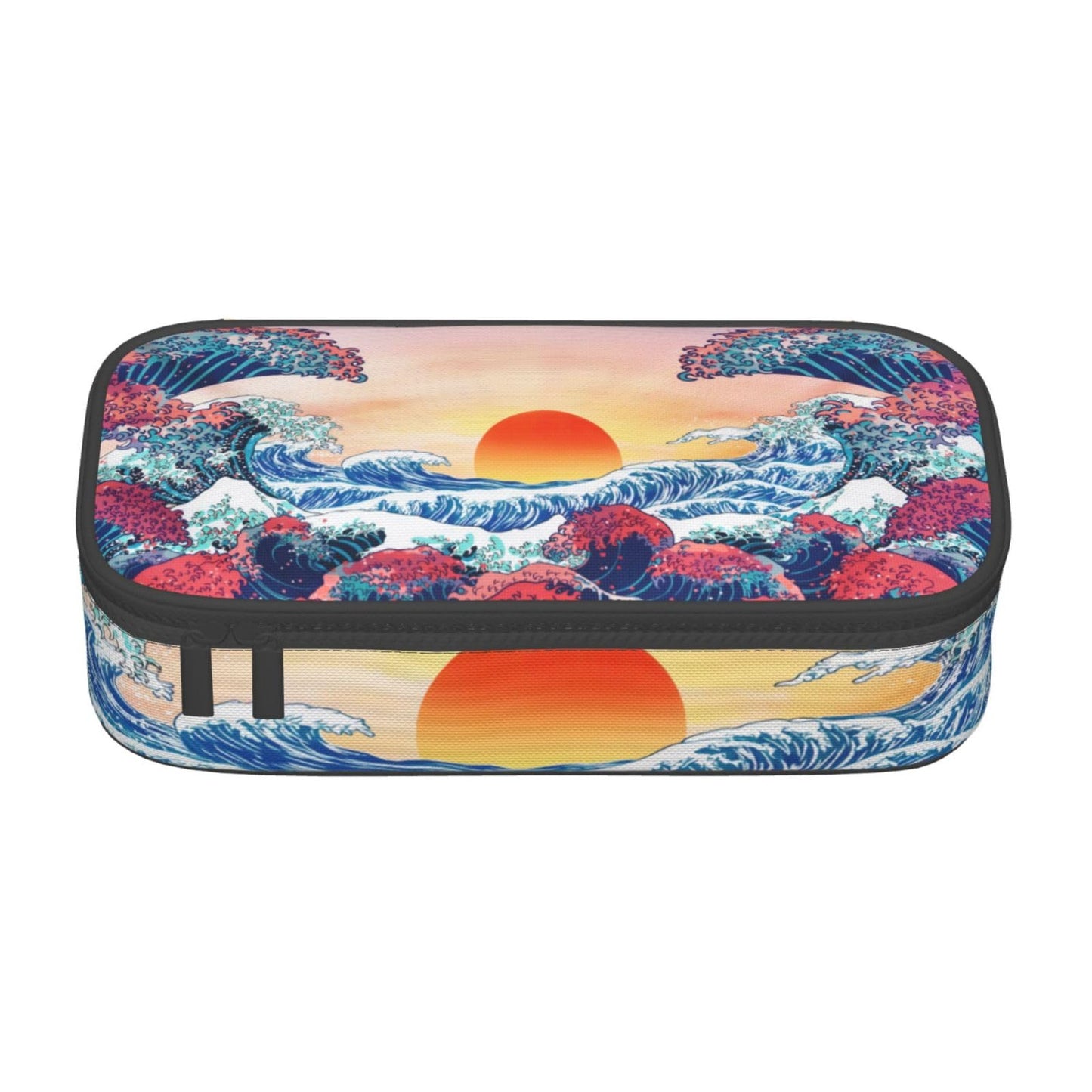 Aoojanu Japanese Ocean Waves Large Pencil Case With Zipper Compartments Stationery Pencil Bag For Kids Teens Students School Supplies