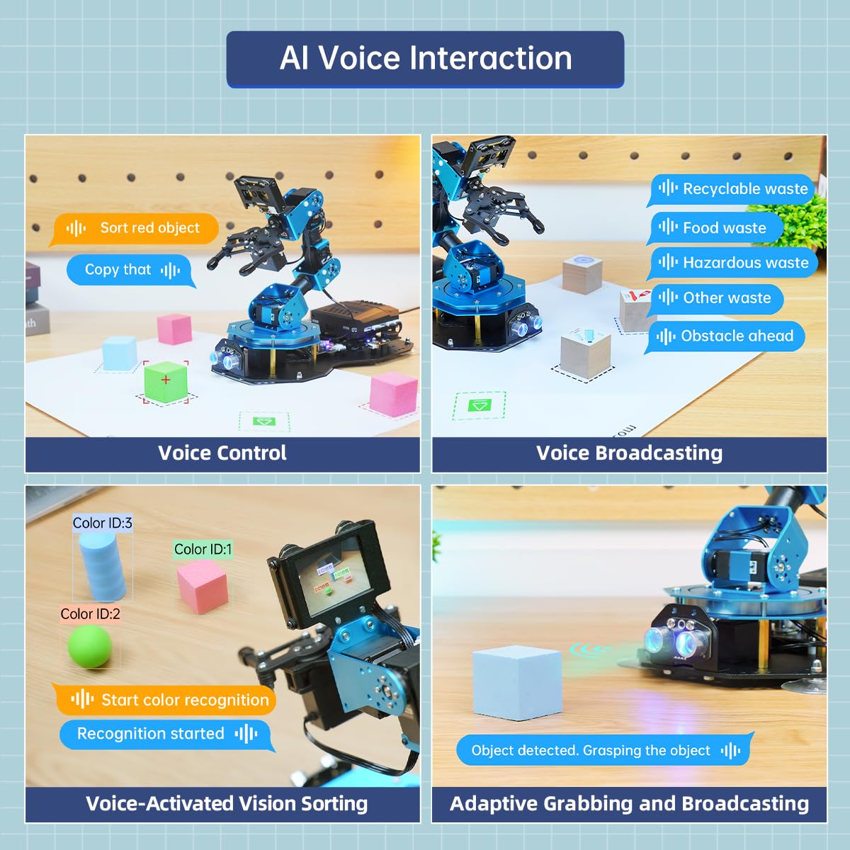 LewanSoul Robotic Arm AI Vision Voice Control for Arduino Scratch Python 6DOF Smart Robot Arm STEM Project Educational Robot & Engineering Kits, Science/Coding/Programming Set, xArmAI Standard Kit