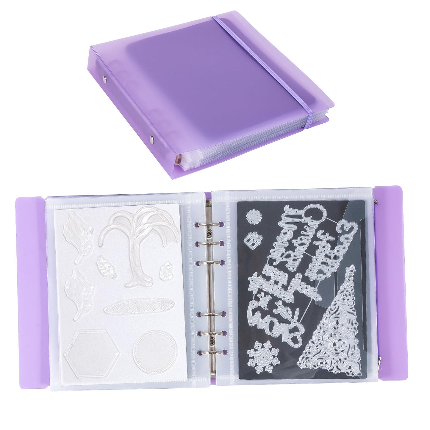 UNIMEIX 12 Pcs Magnetic Sheets for Die Storage with 1 Binder Cover, 2 in 1 Storage Stamp and Die Storage Bags Die Cut Storage Supplies(0.8 mm Thickness, Purple)